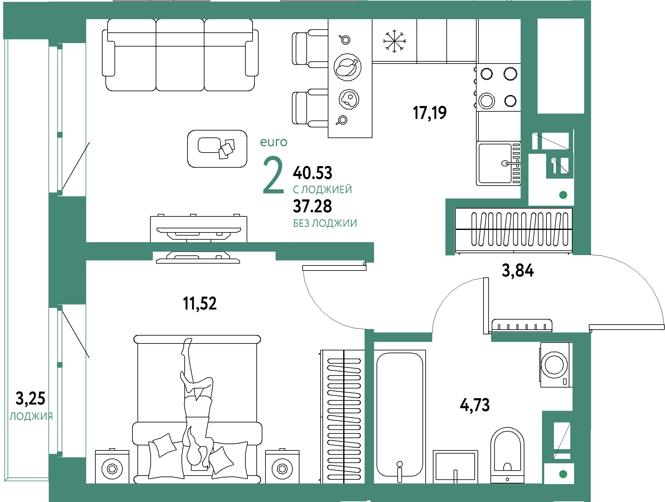 ЖК "Авторский"-2-комнатная 40.53 м²