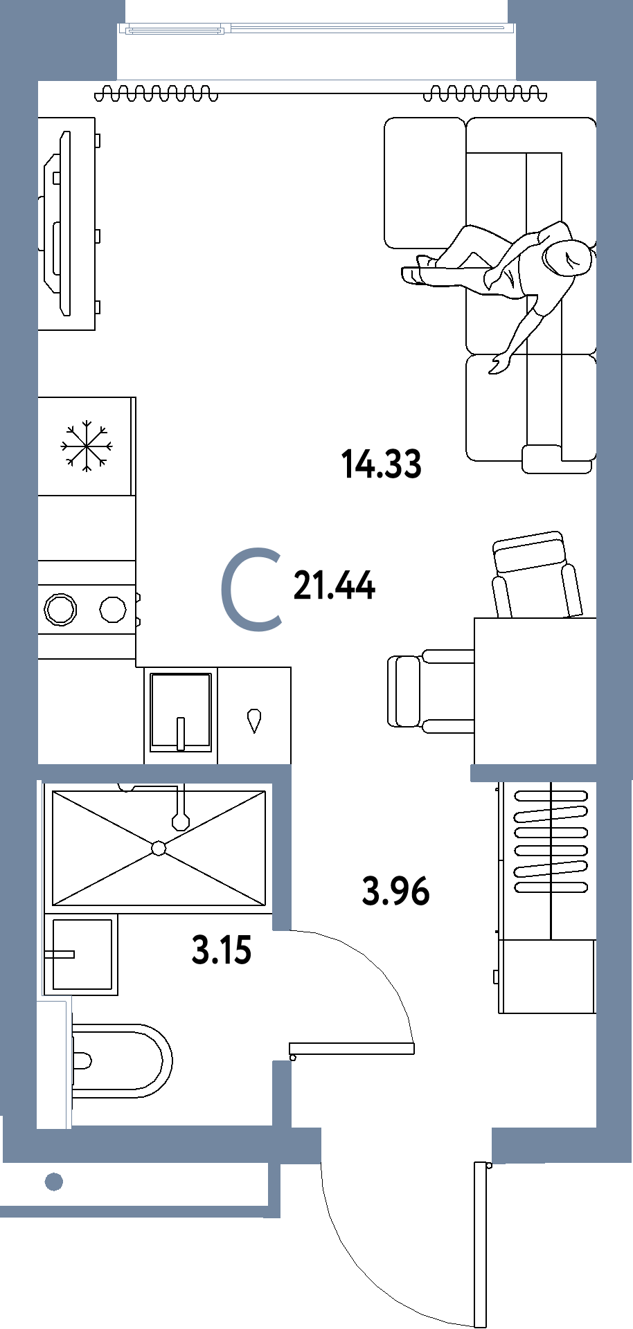 Купить Студию 21.44м², этаж №4 кв №27 в ЖК 