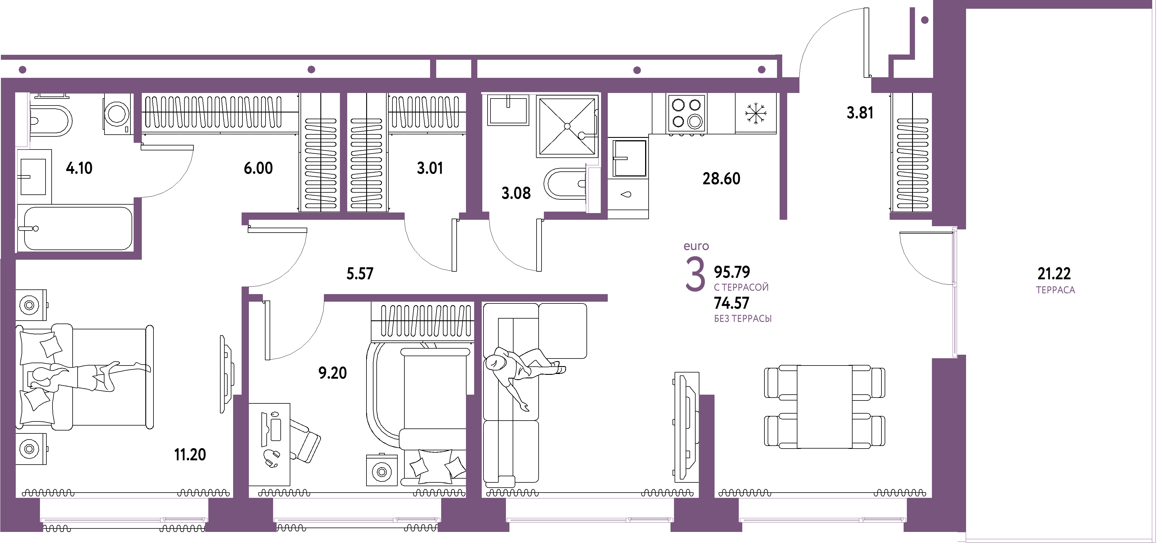 ЖК "Домашний"-3-комнатная 95.79 м²