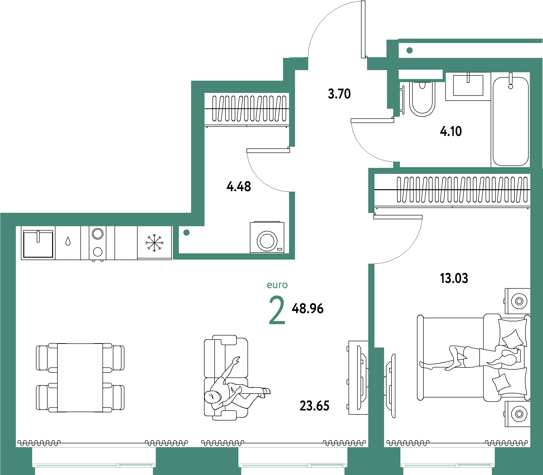 ЖК "Домашний"-2-комнатная 48.96 м²