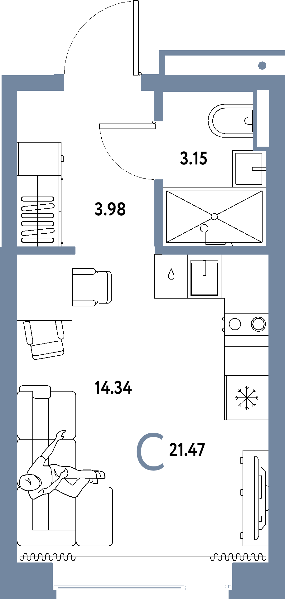 Купить Студию 21.47м², этаж №14 кв №428 в ЖК 