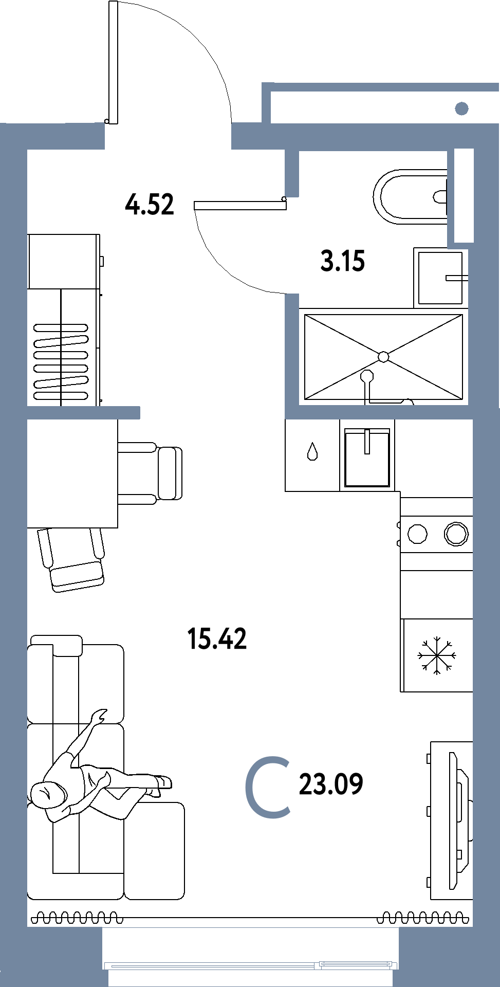 ЖК "Домашний"-Студия 23.09 м²