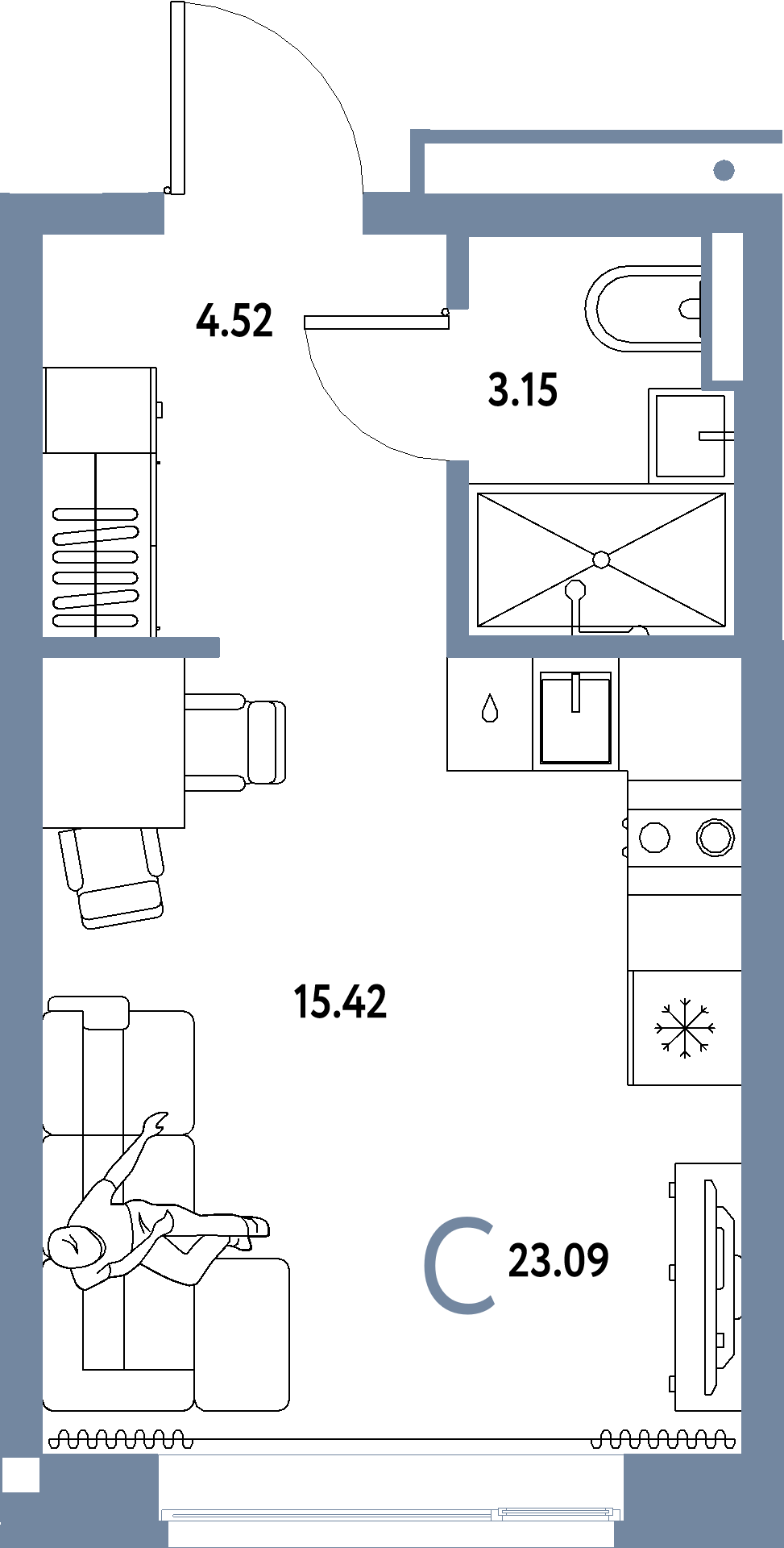 ЖК "Домашний"-Студия 23.09 м²