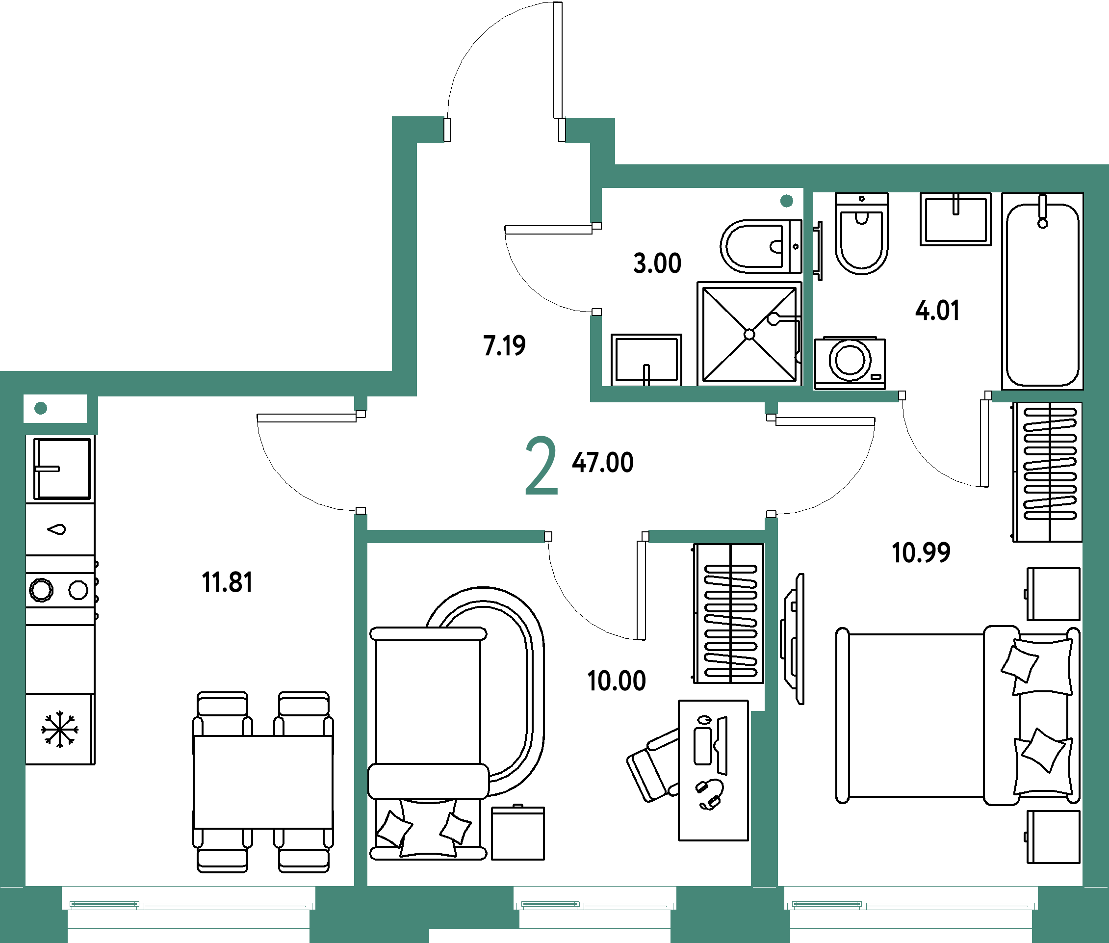 Купить 2-комнатную квартиру 47м², этаж №2 кв №5 в ЖК 