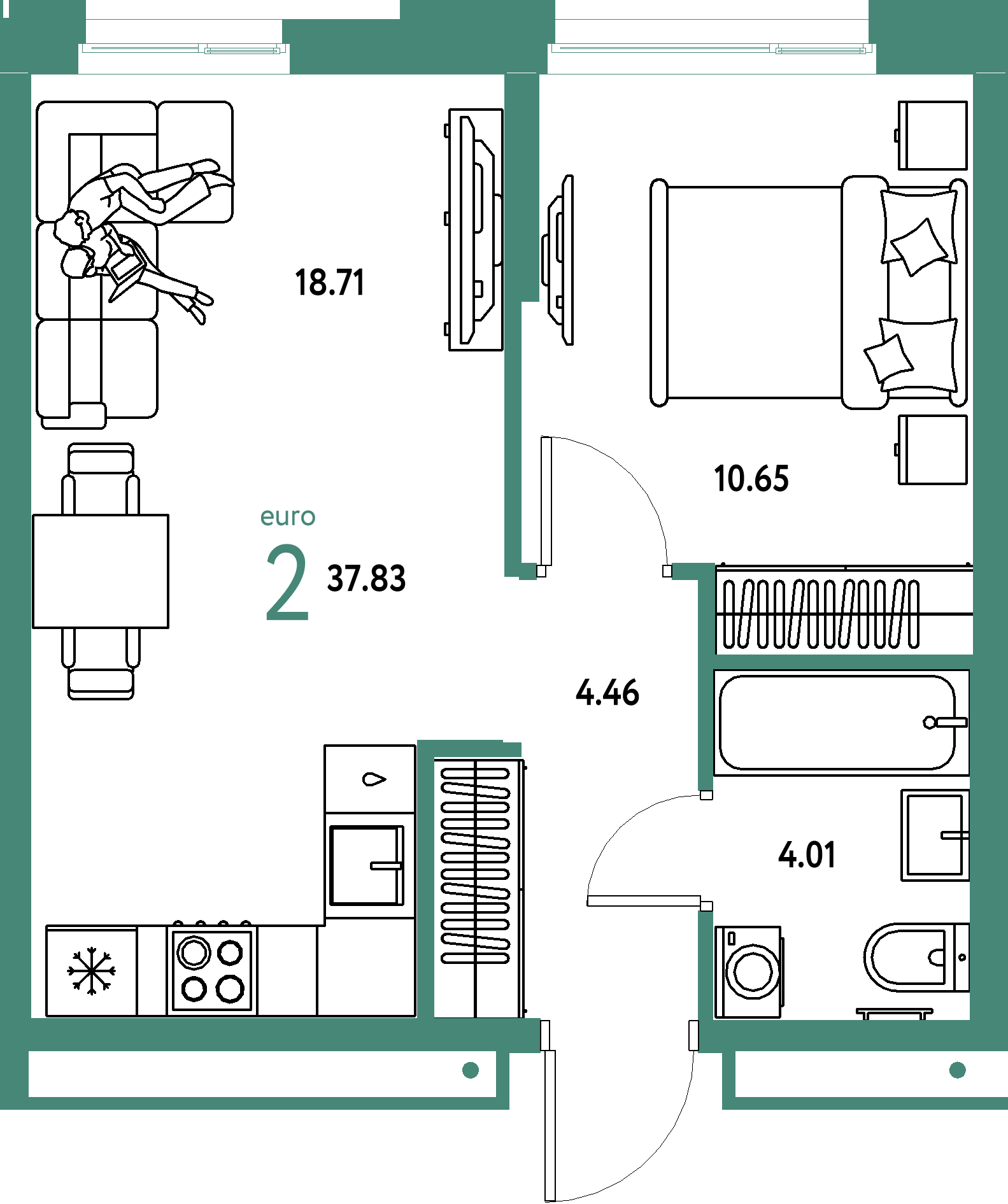 ЖК "Домашний"-2-комнатная 37.83 м²