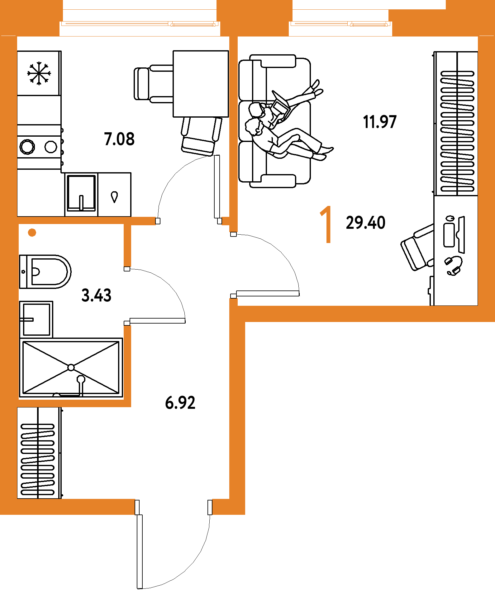 ЖК "Домашний"-1-комнатная 29.4 м²