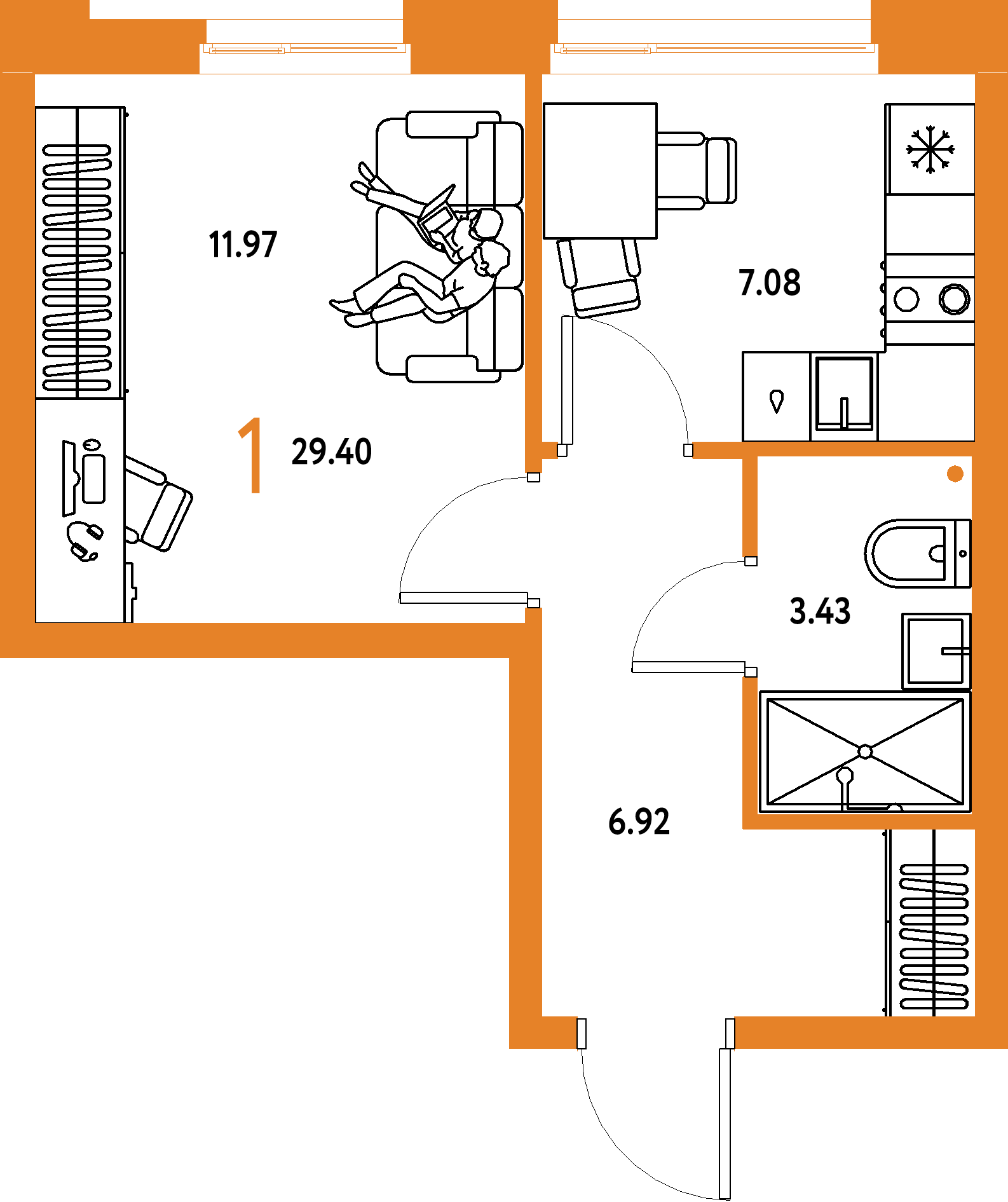ЖК "Домашний"-1-комнатная 29.4 м²