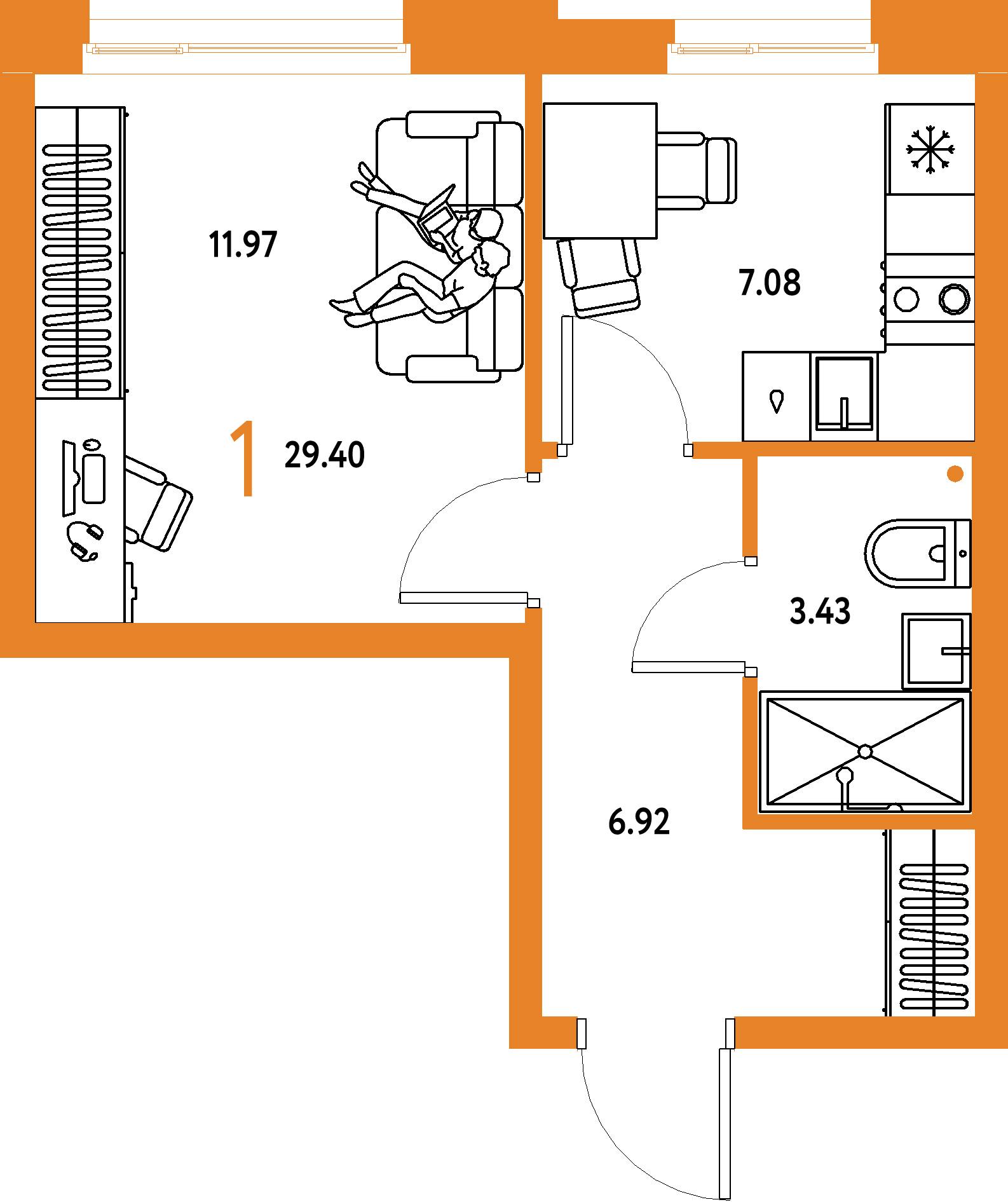 ЖК "Домашний"-1-комнатная 29.4 м²