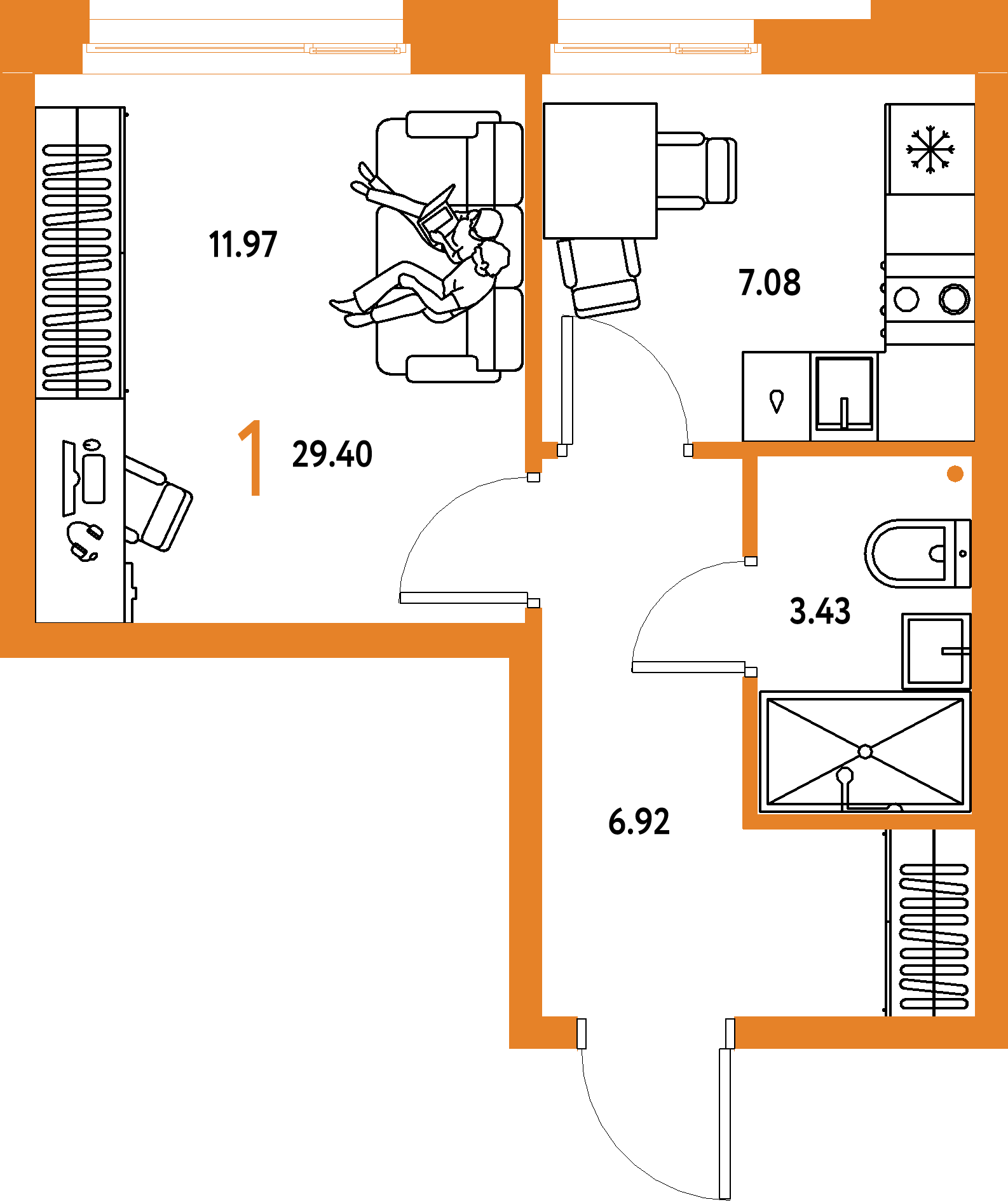 ЖК "Домашний"-1-комнатная 29.4 м²