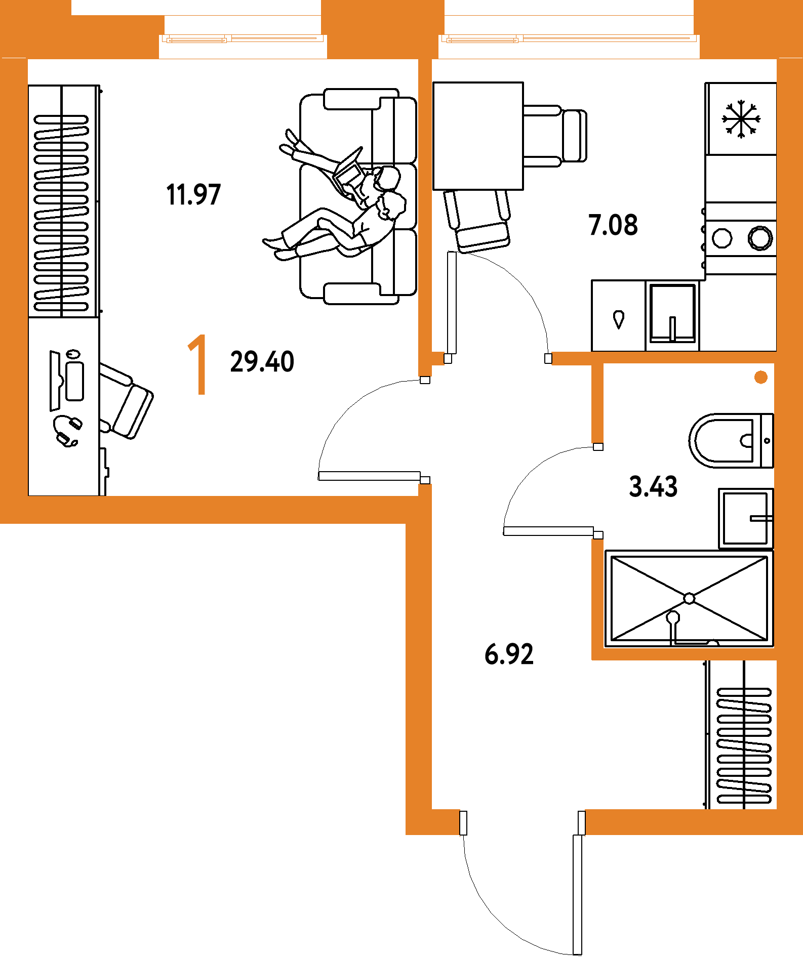 ЖК "Домашний"-1-комнатная 29.4 м²