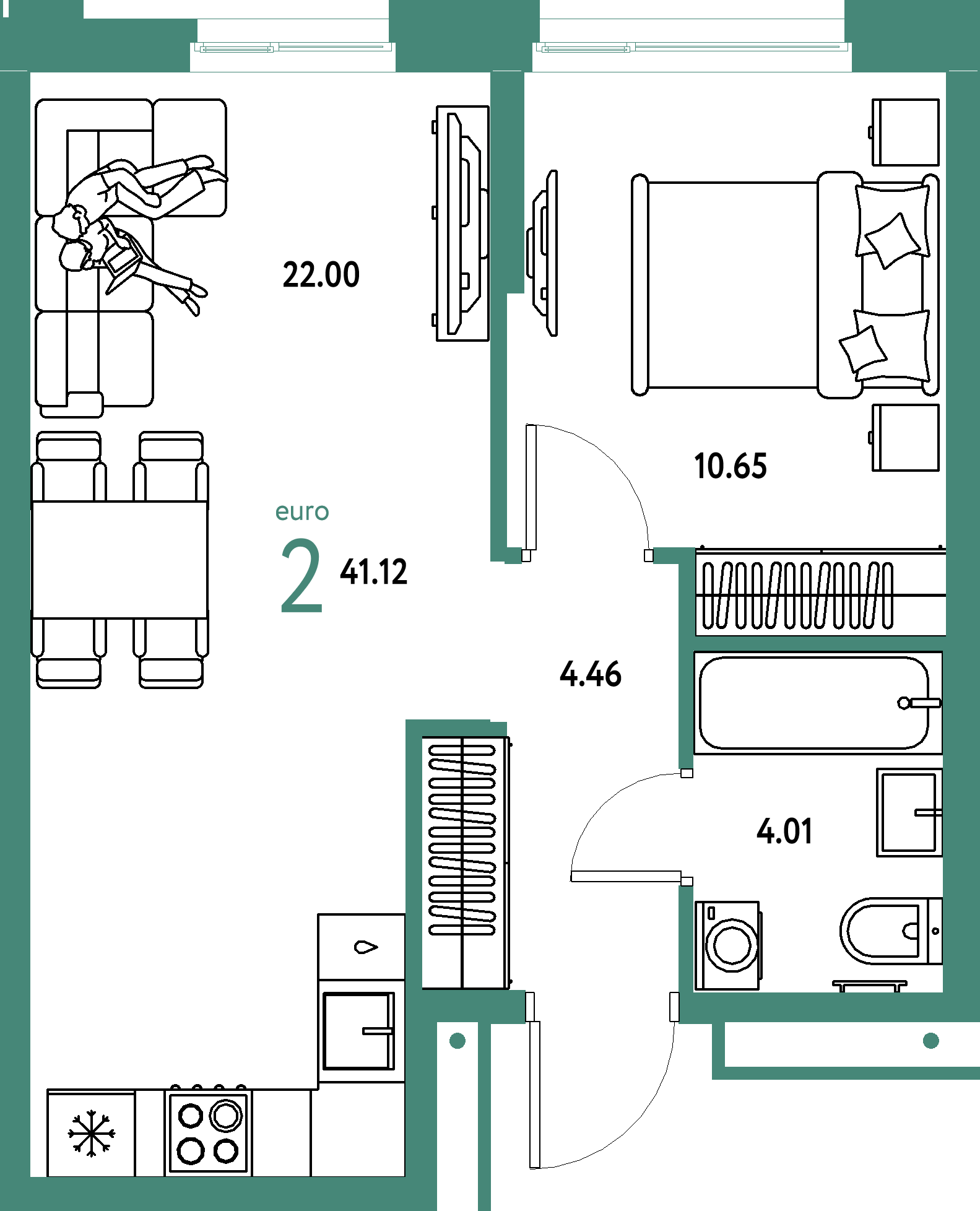 ЖК "Домашний"-2-комнатная 41.12 м²