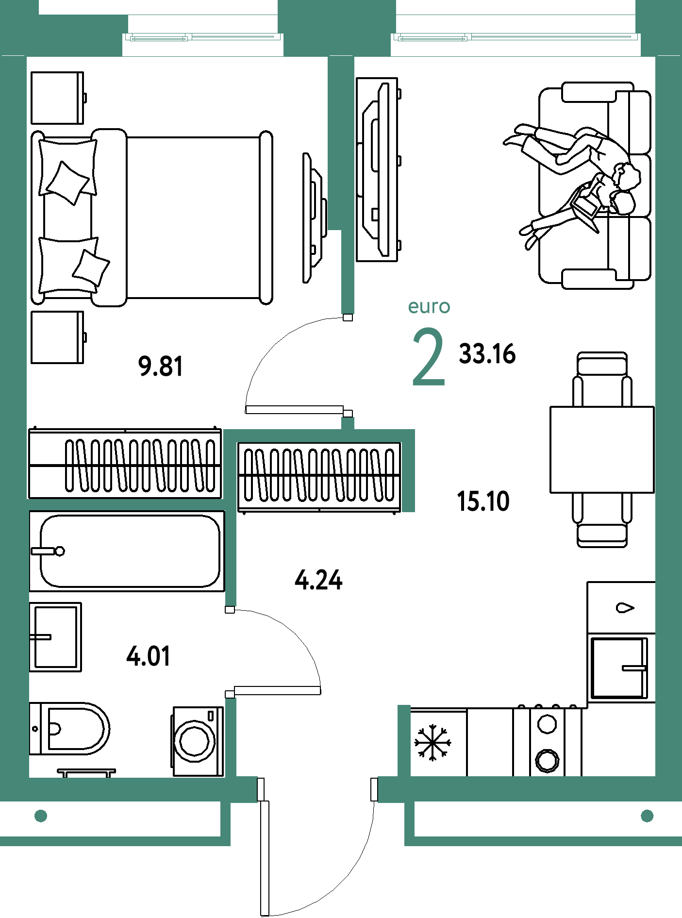 Купить 2-комнатную квартиру 33.16м², этаж №9 кв №79 в ЖК 