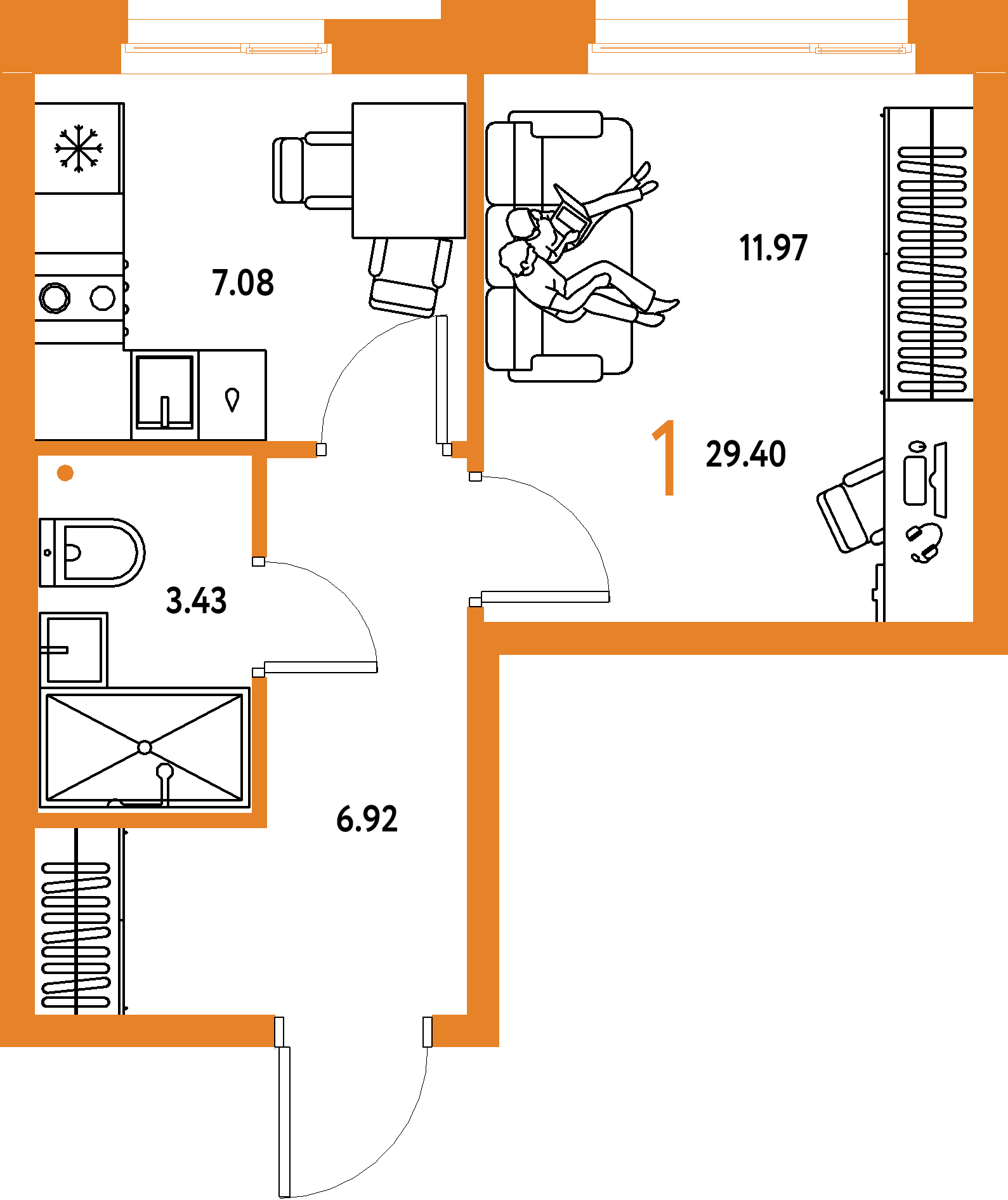 ЖК "Домашний"-1-комнатная 29.4 м²
