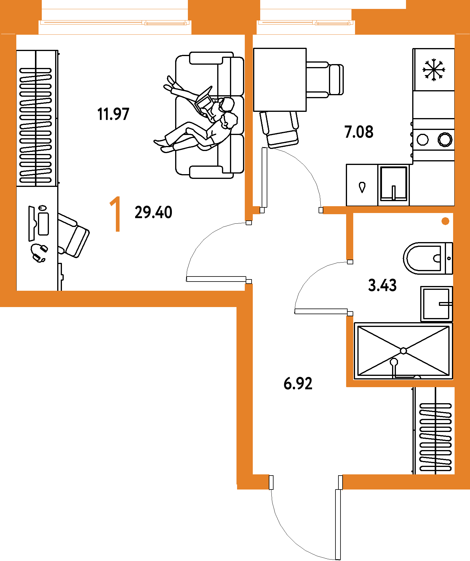 ЖК "Домашний"-1-комнатная 29.4 м²