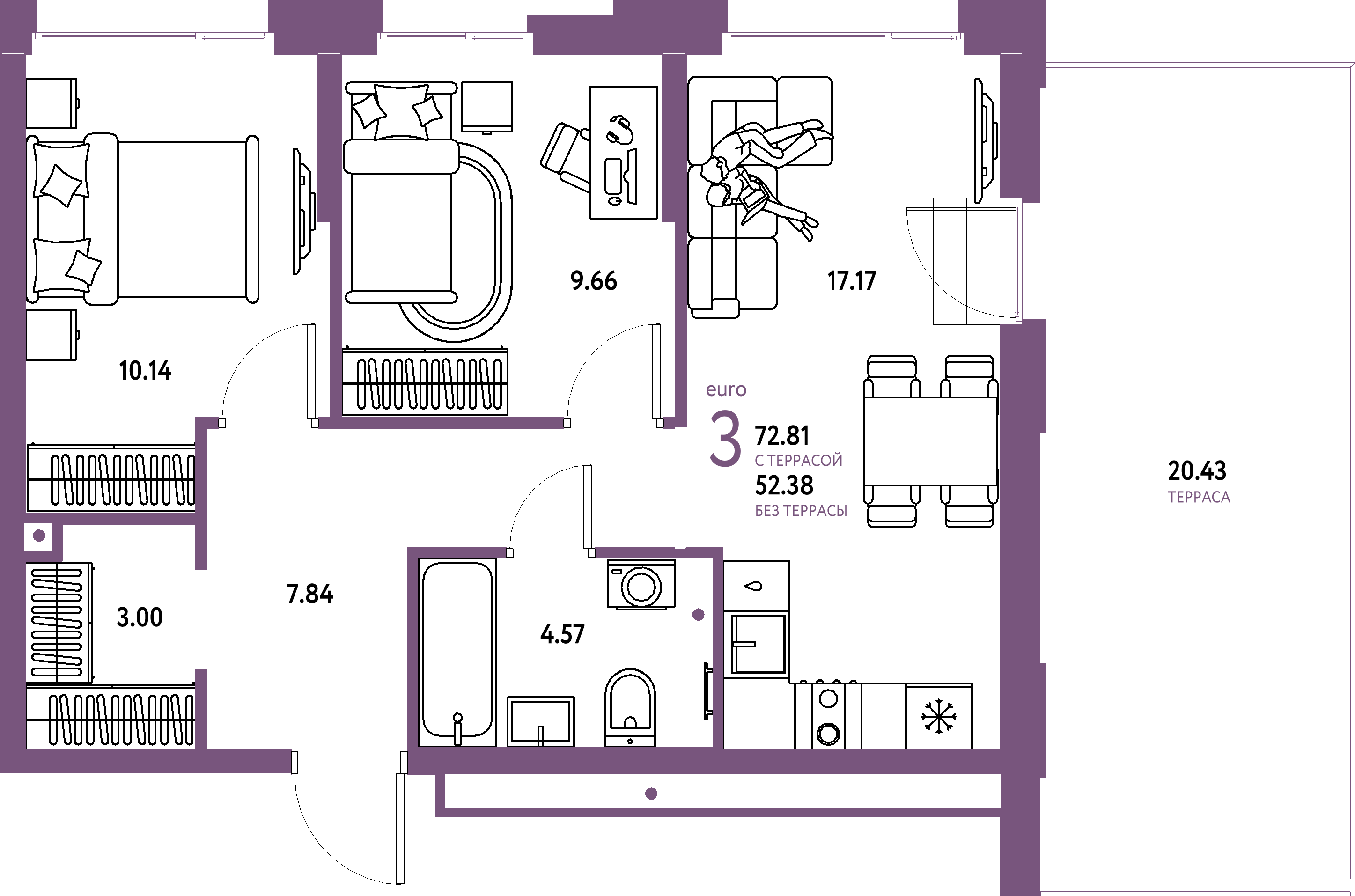ЖК "Домашний"-3-комнатная 72.81 м²