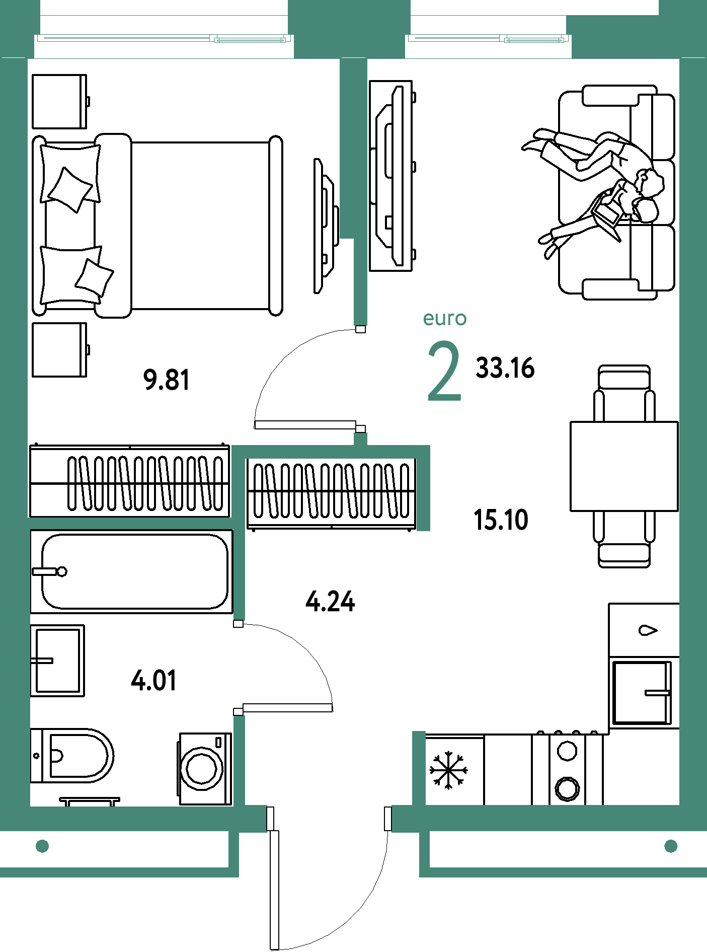 Купить 2-комнатную квартиру 33.16м², этаж №12 кв №108 в ЖК 