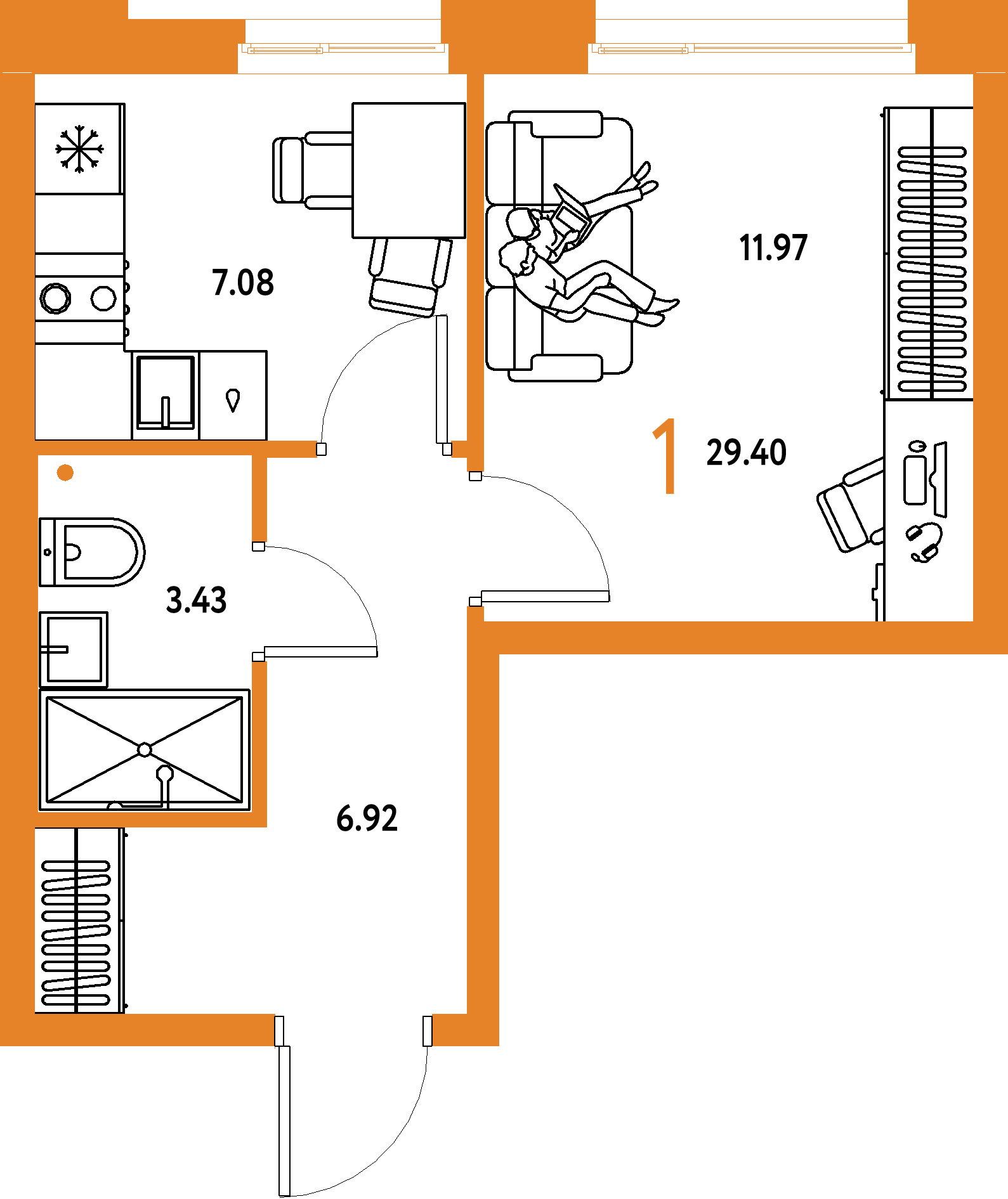 ЖК "Домашний"-1-комнатная 29.4 м²