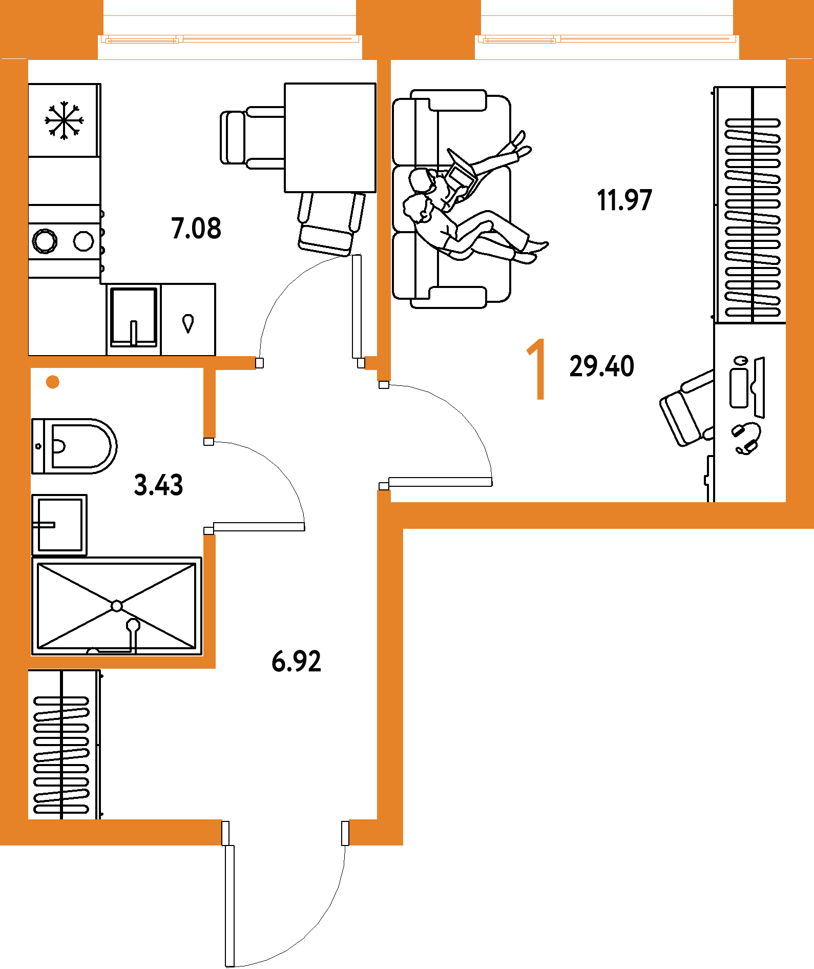 ЖК "Домашний"-1-комнатная 29.4 м²