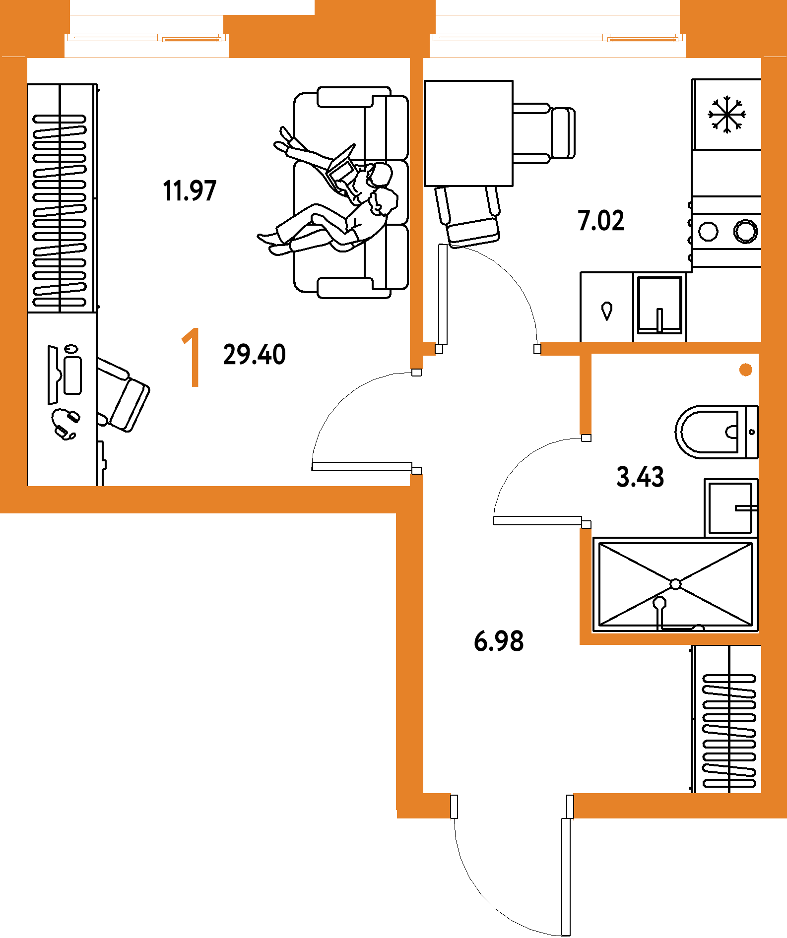 ЖК "Домашний"-1-комнатная 29.4 м²