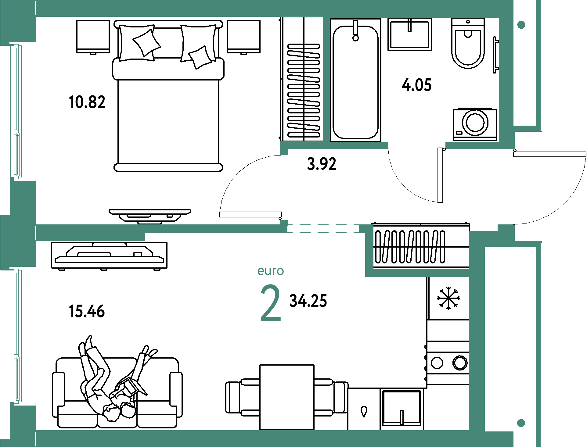 ЖК "Домашний"-2-комнатная 34.25 м²