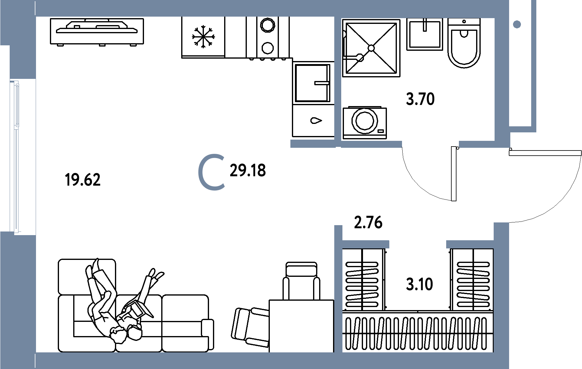 Купить Студию 29.18м², этаж №4 кв №163 в ЖК 