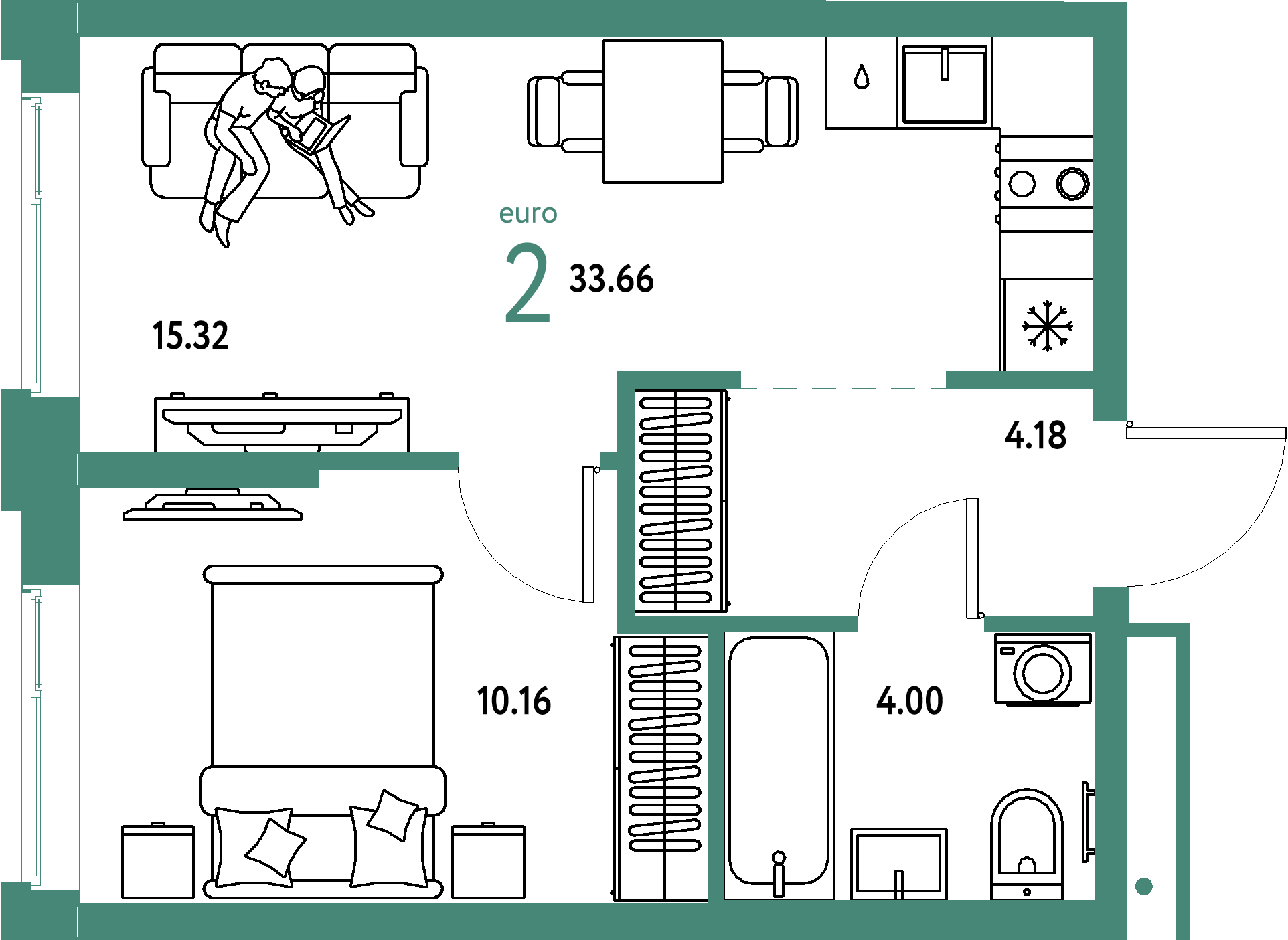 ЖК "Домашний"-2-комнатная 33.66 м²
