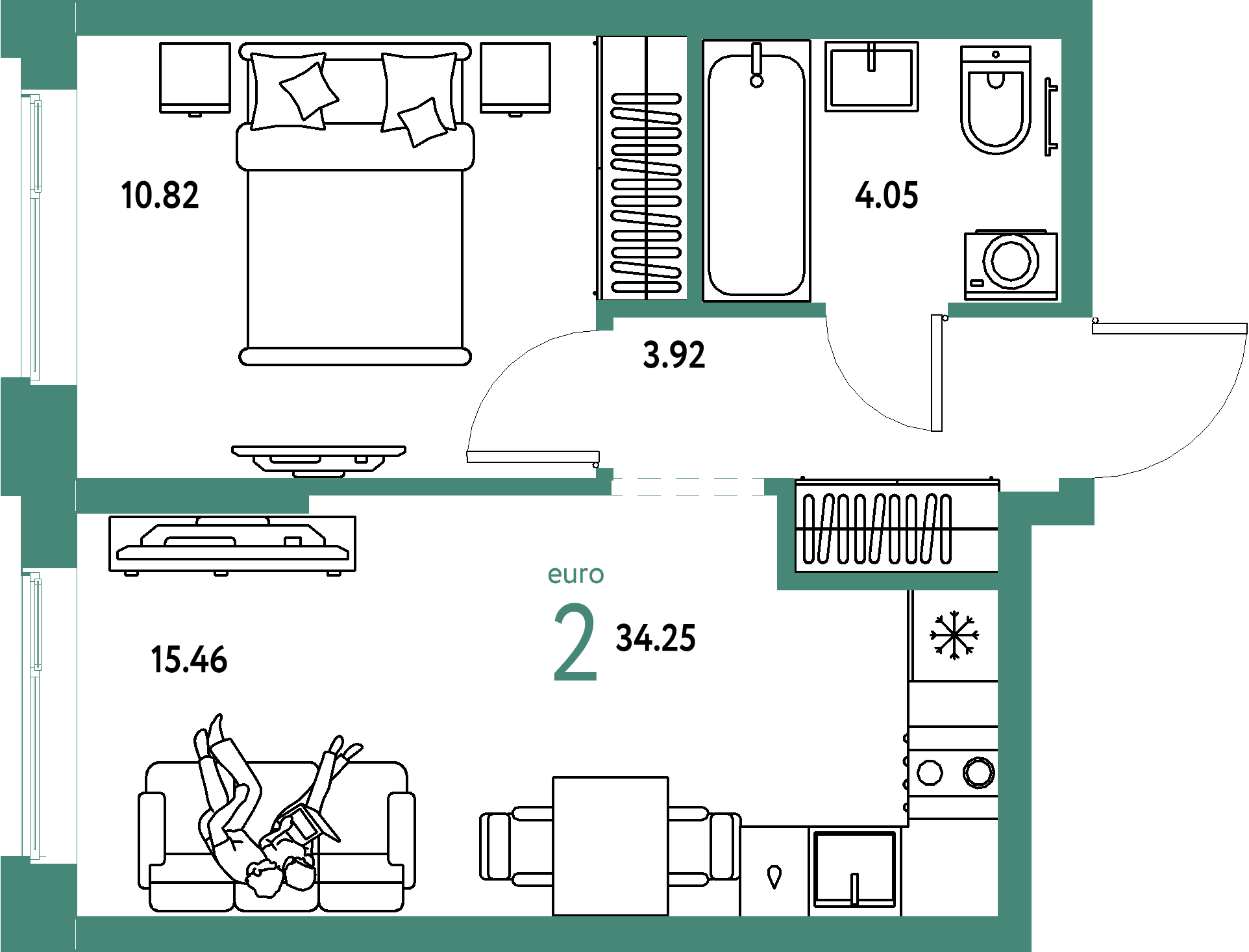 ЖК "Домашний"-2-комнатная 34.25 м²