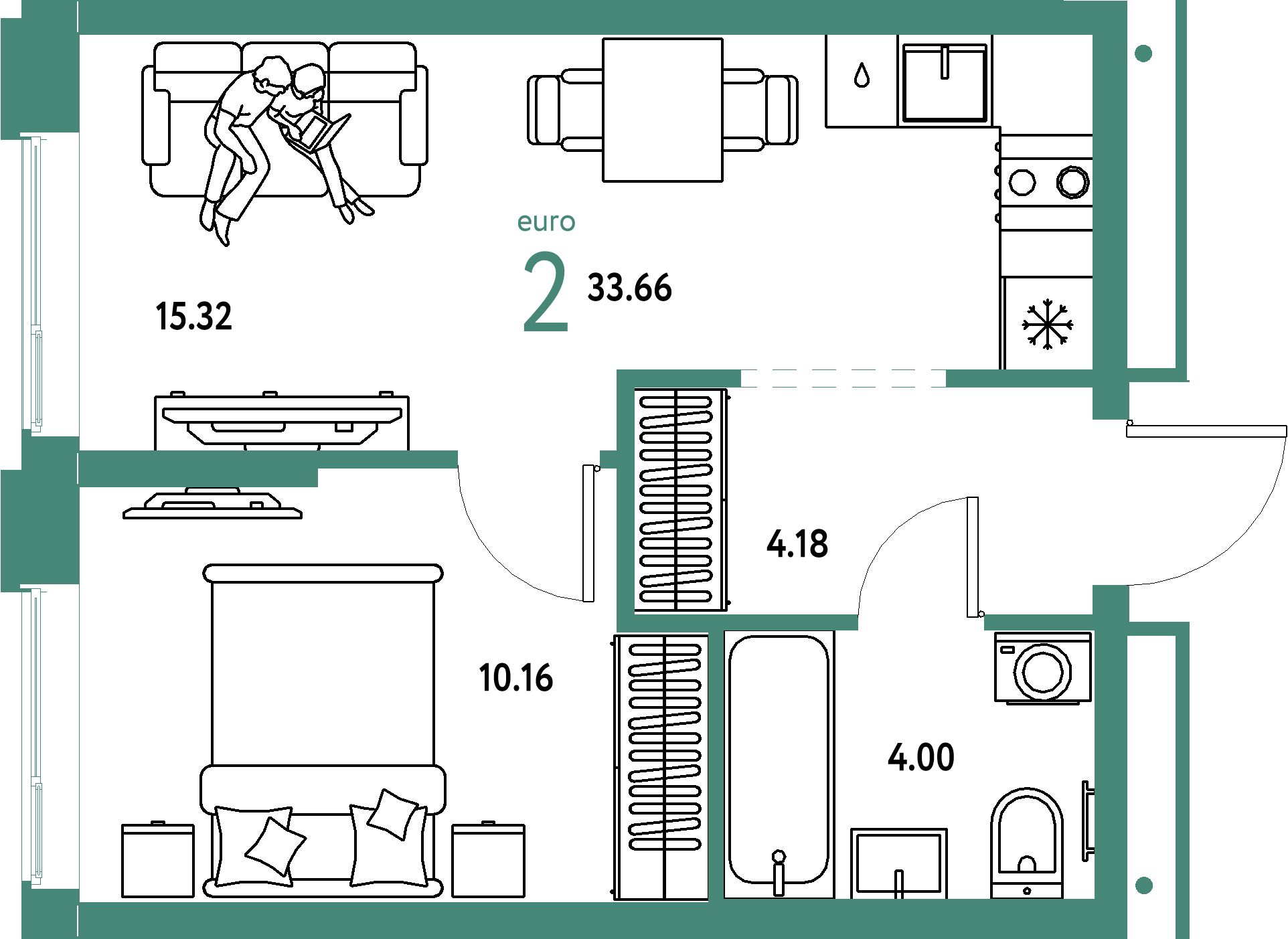ЖК "Домашний"-2-комнатная 33.66 м²