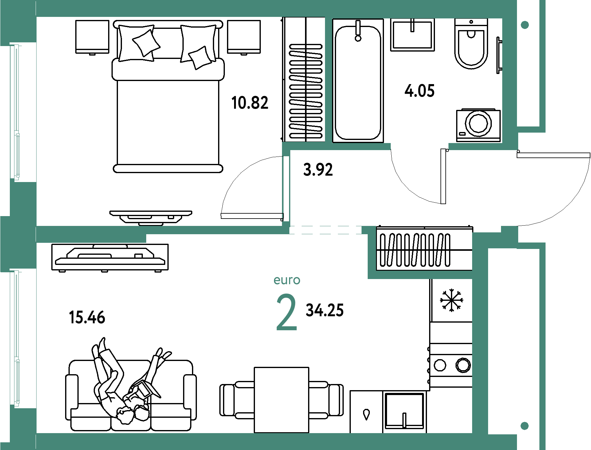 ЖК "Домашний"-2-комнатная 34.25 м²