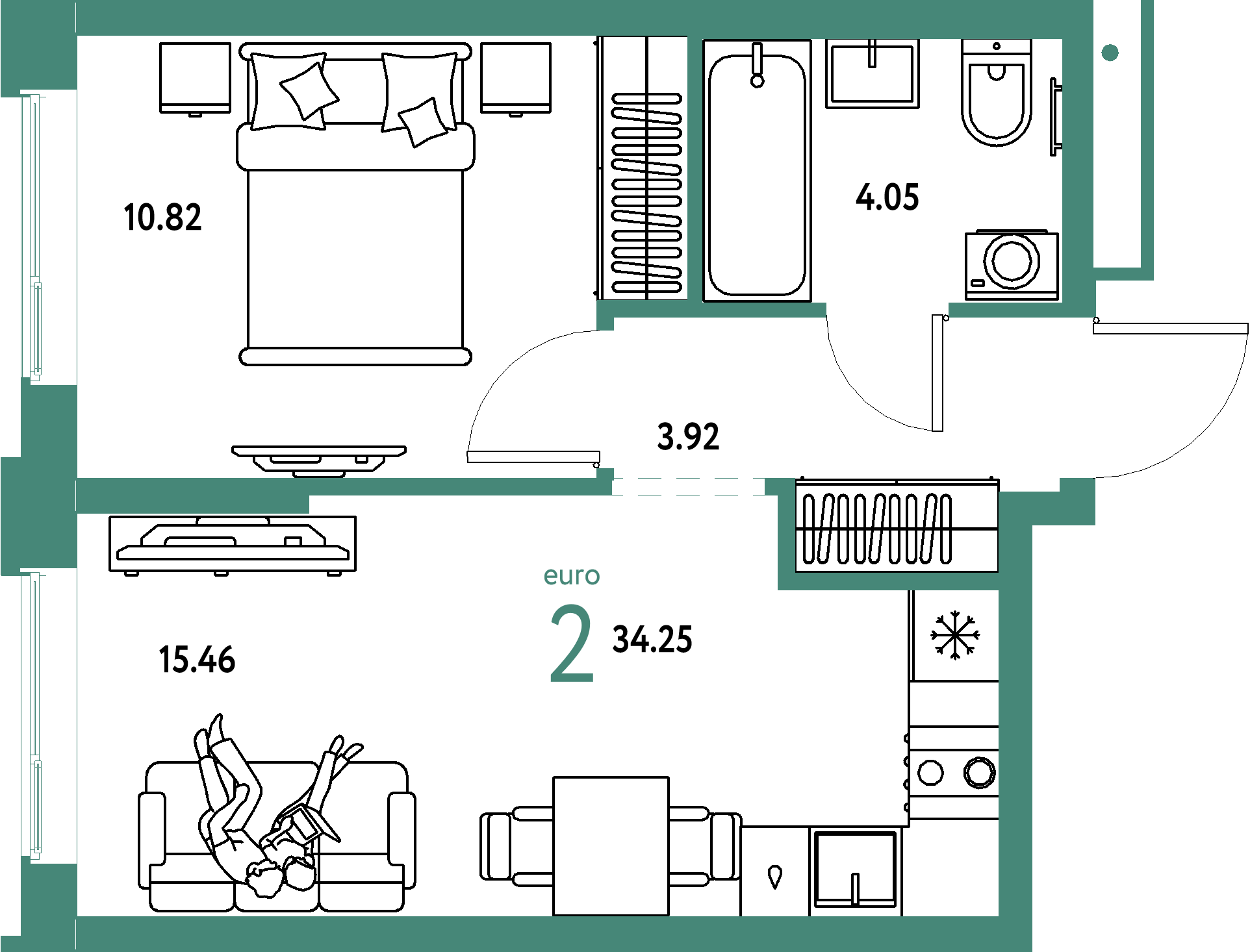 ЖК "Домашний"-2-комнатная 34.25 м²