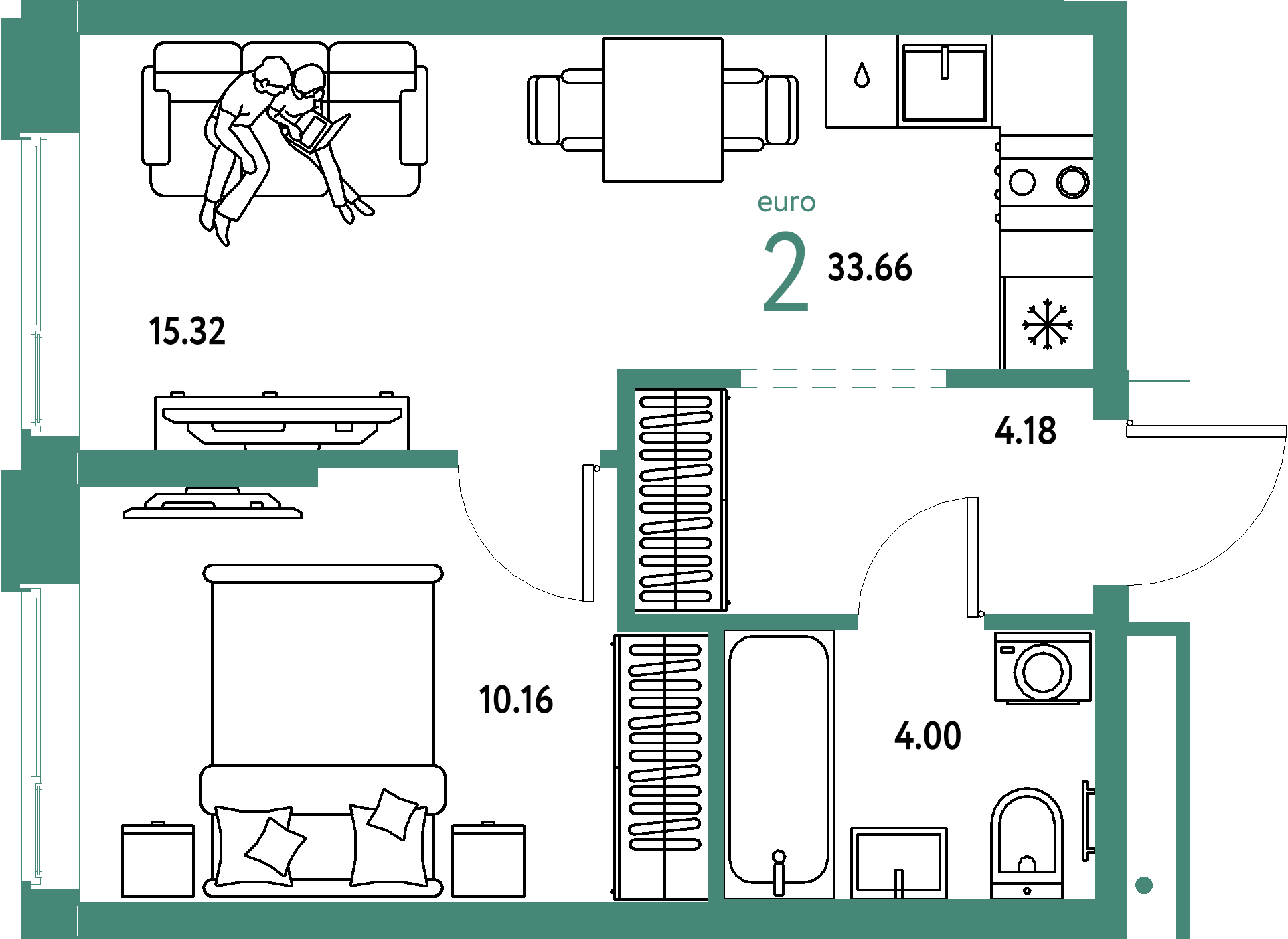 ЖК "Домашний"-2-комнатная 33.66 м²