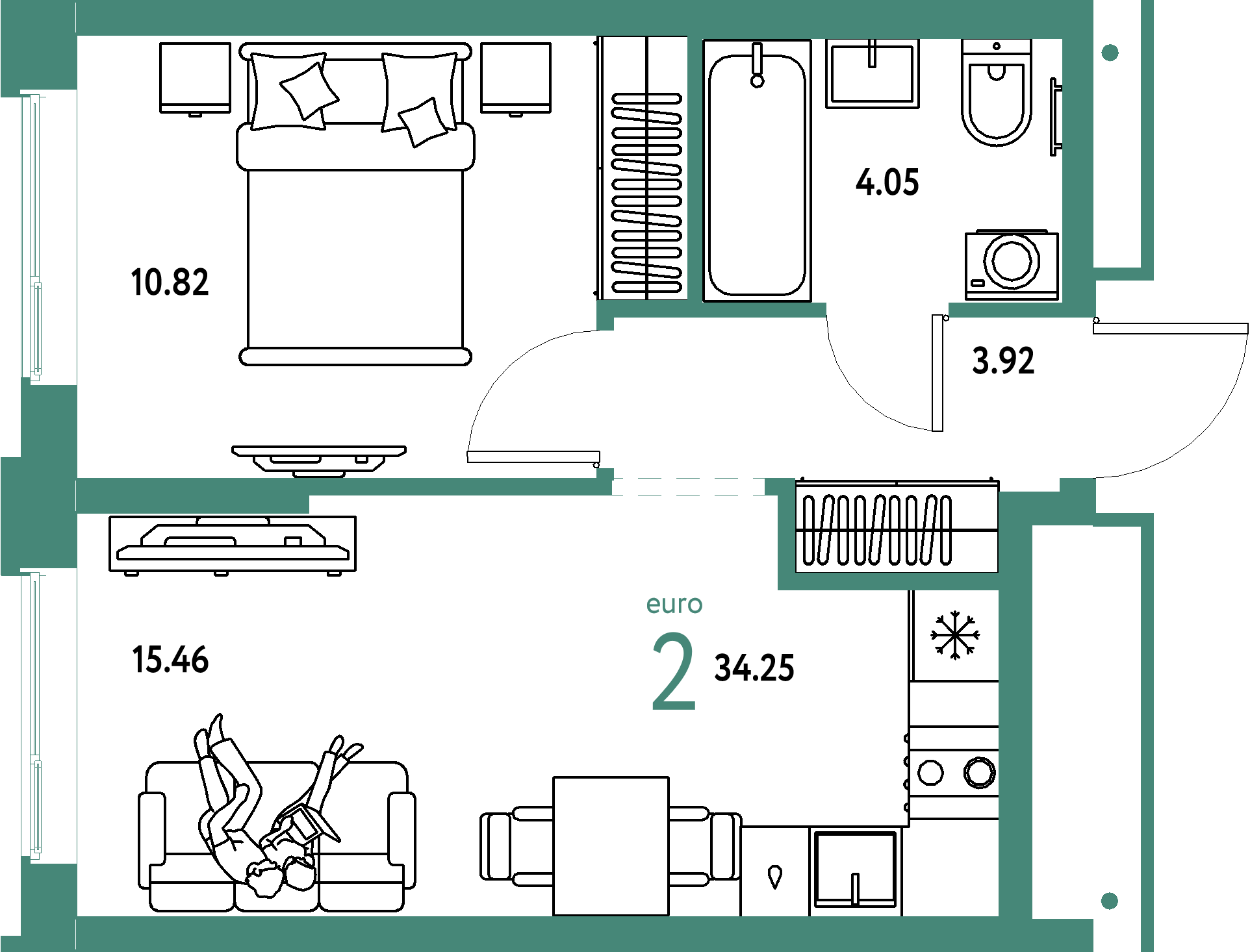ЖК "Домашний"-2-комнатная 34.25 м²