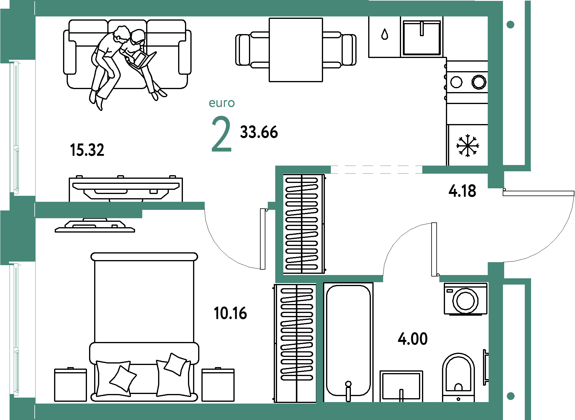 ЖК "Домашний"-2-комнатная 33.66 м²