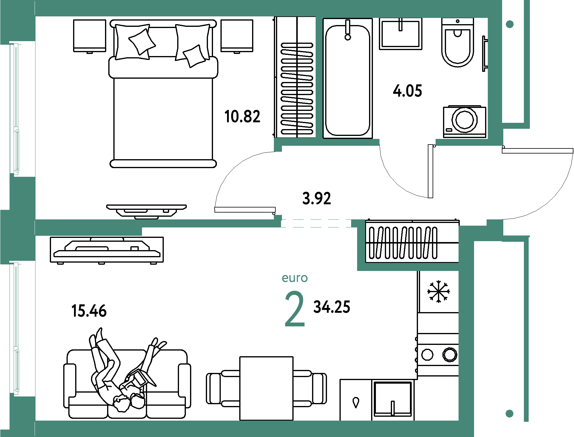 ЖК "Домашний"-2-комнатная 34.25 м²