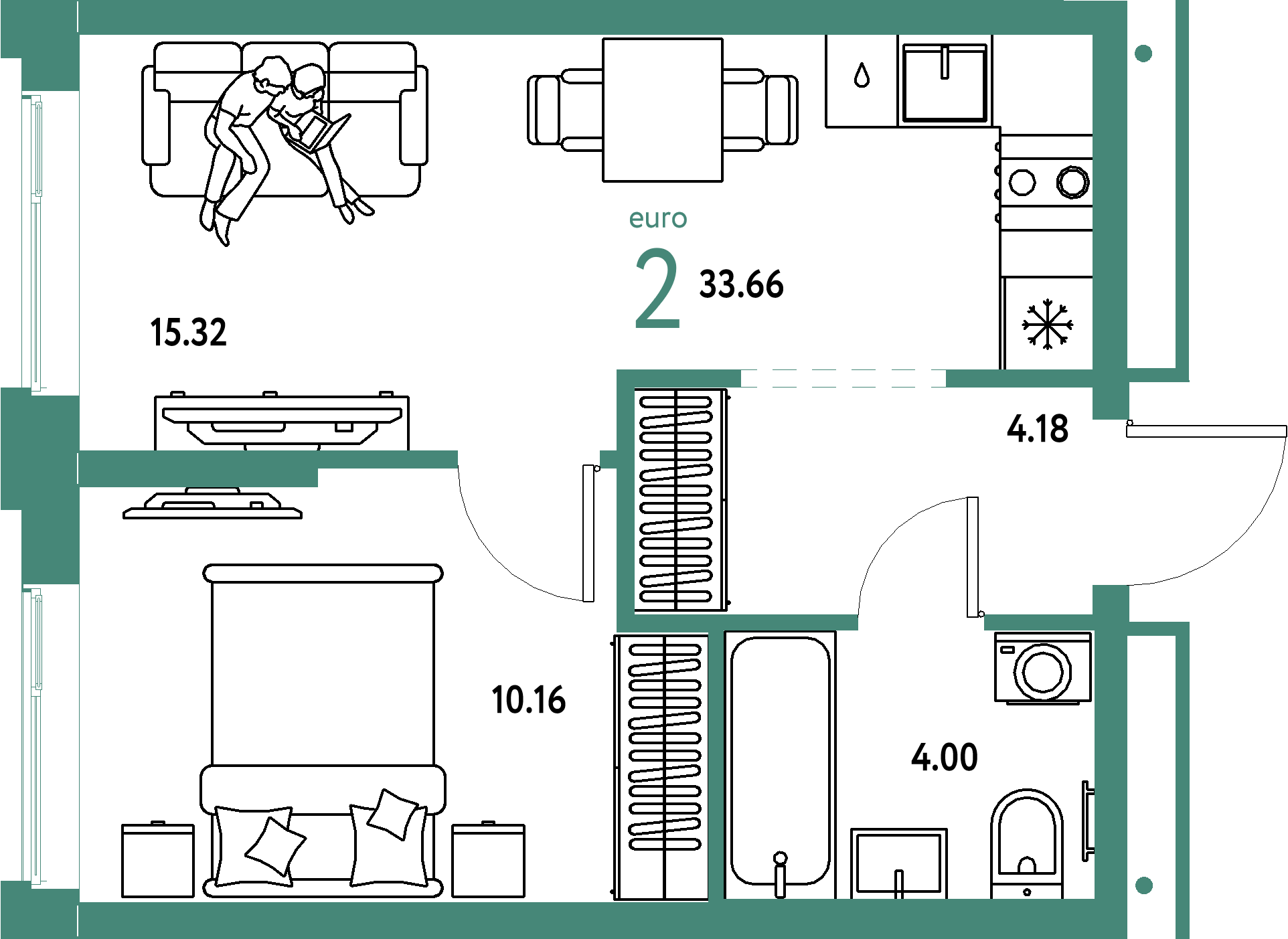 ЖК "Домашний"-2-комнатная 33.66 м²