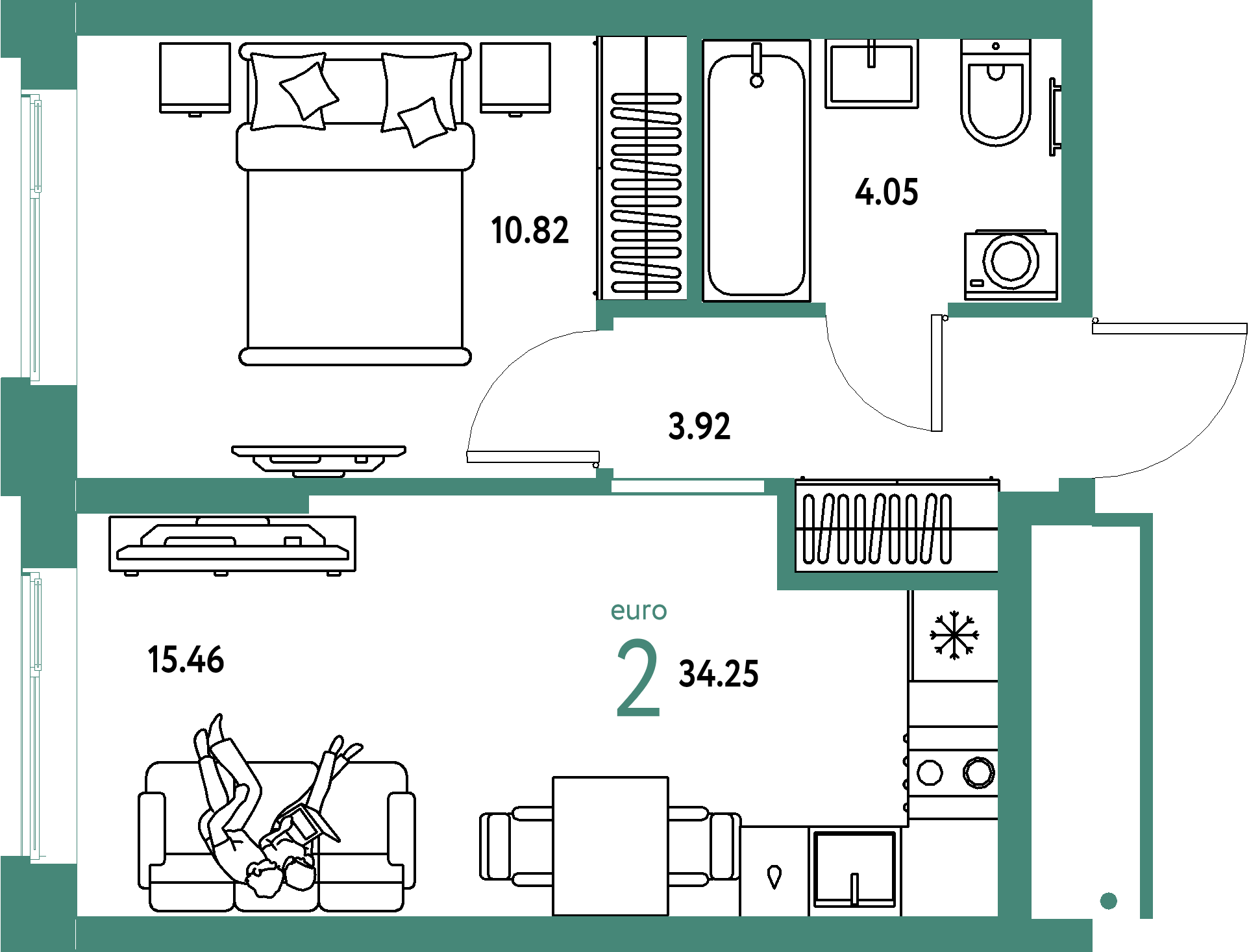 ЖК "Домашний"-2-комнатная 34.25 м²