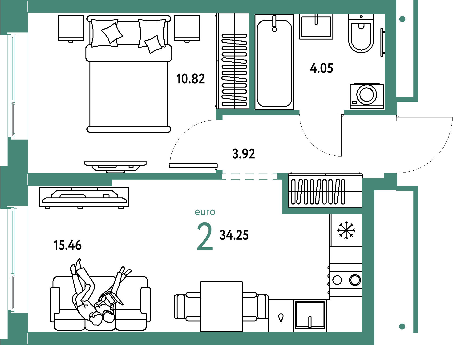 ЖК "Домашний"-2-комнатная 34.25 м²