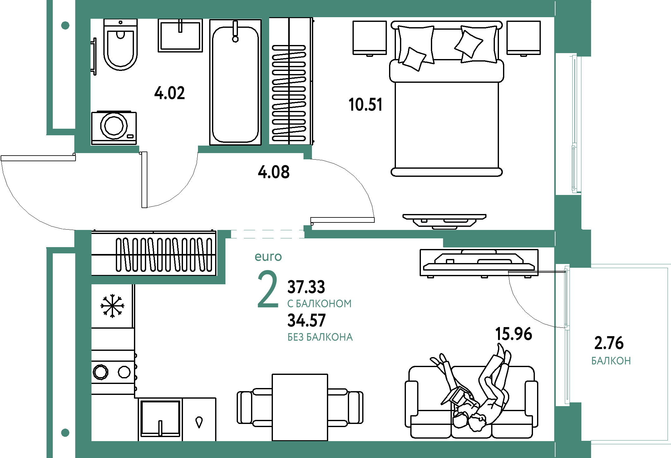 ЖК "Домашний"-2-комнатная 37.33 м²