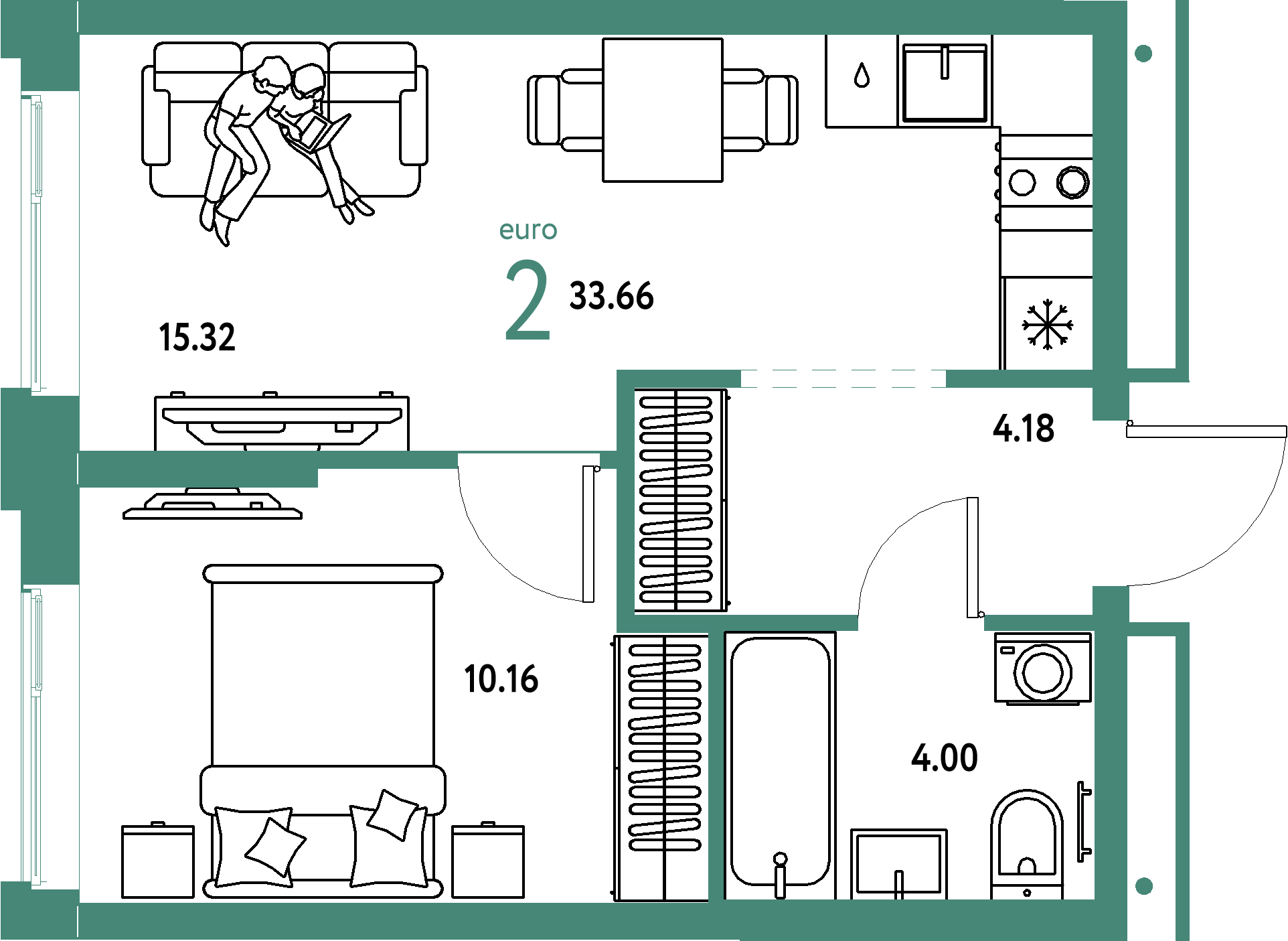 ЖК "Домашний"-2-комнатная 33.66 м²
