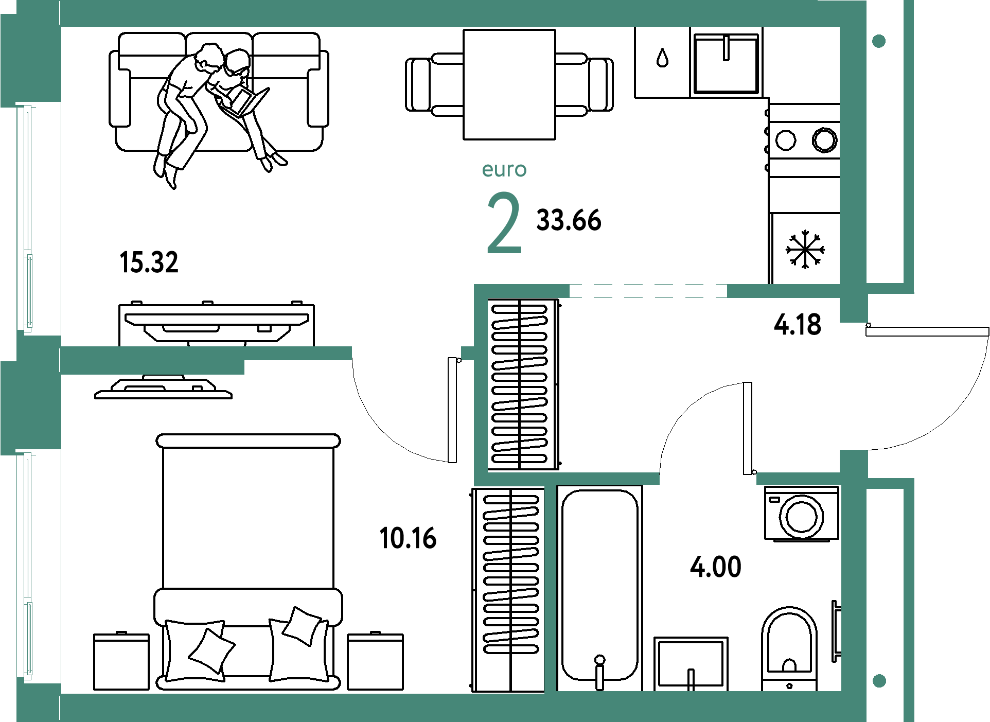 ЖК "Домашний"-2-комнатная 33.66 м²
