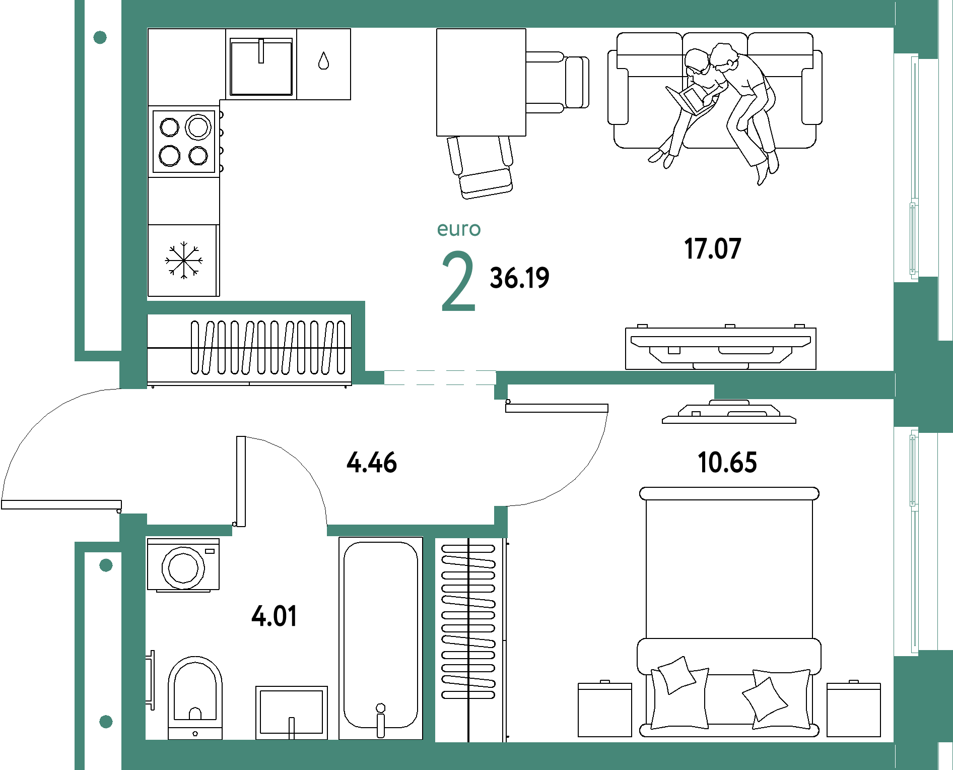 ЖК "Домашний"-2-комнатная 36.19 м²