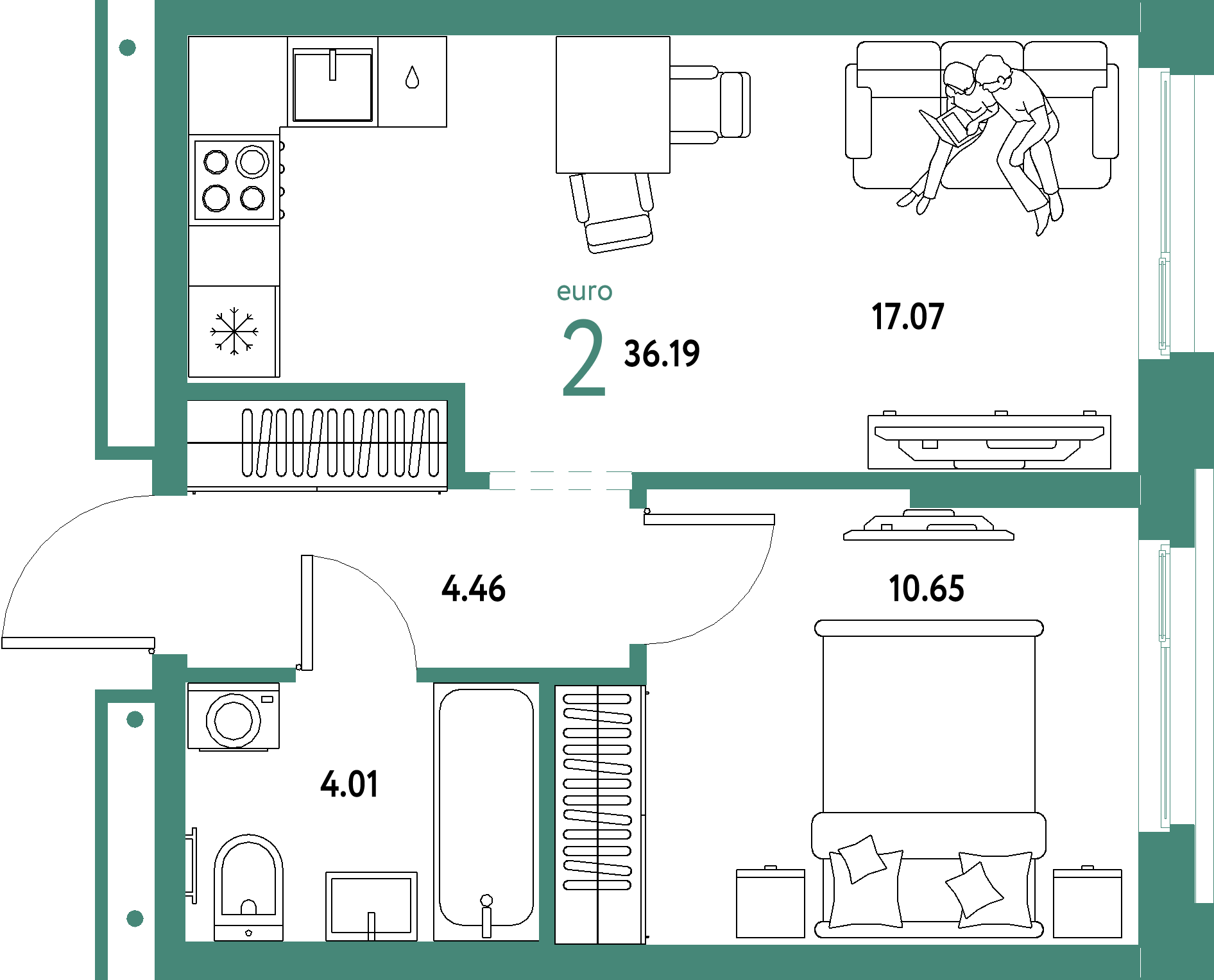ЖК "Домашний"-2-комнатная 36.19 м²