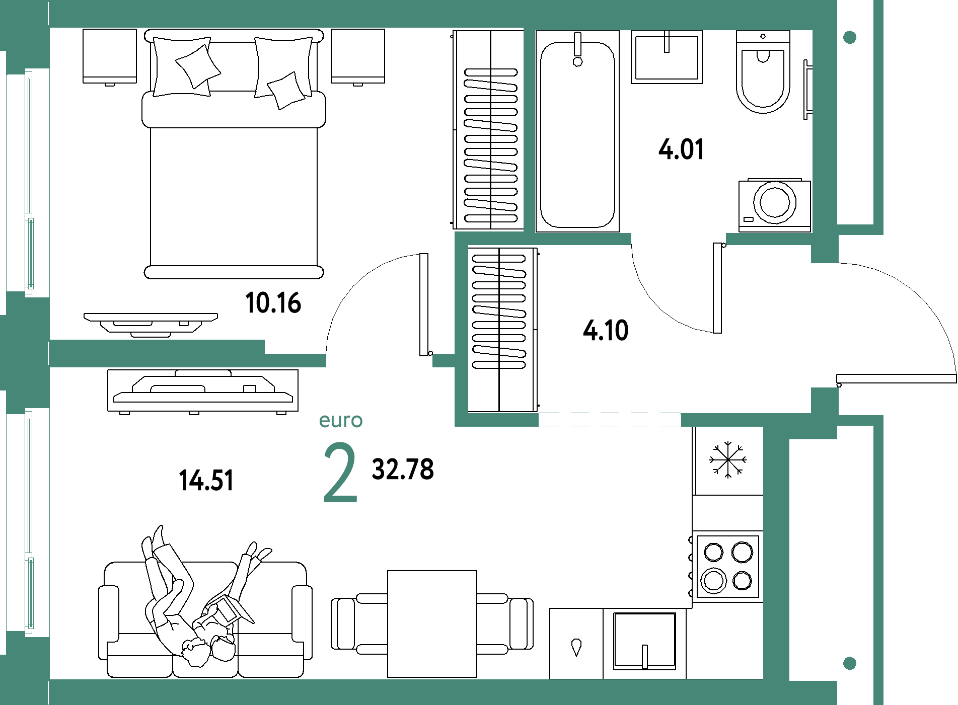 ЖК "Домашний"-2-комнатная 32.78 м²