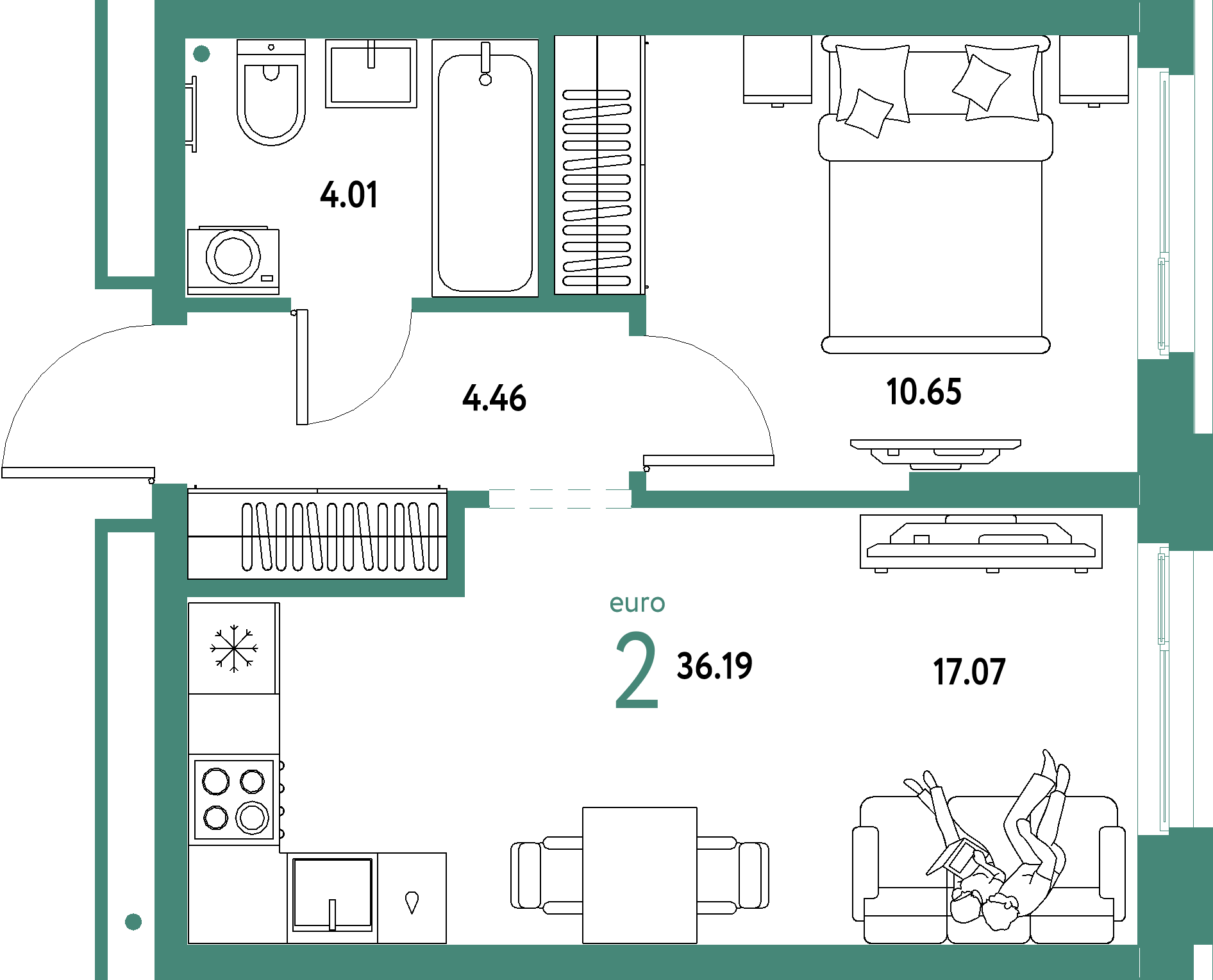 Купить 2-комнатную квартиру 36.19м², этаж №7 кв №365 в ЖК 