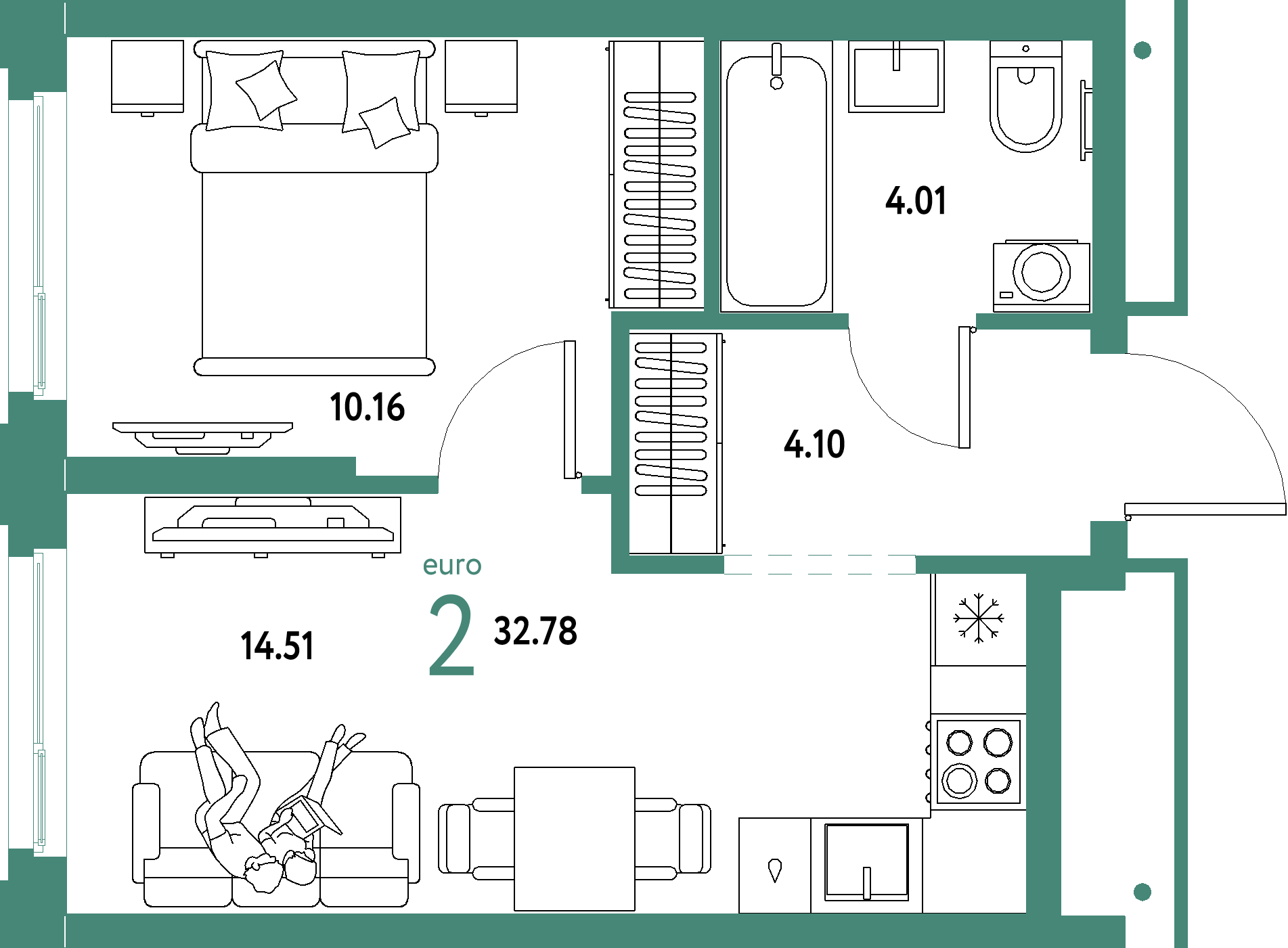 ЖК "Домашний"-2-комнатная 32.78 м²
