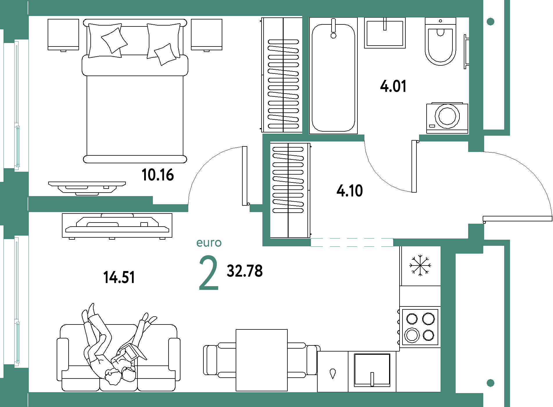 ЖК "Домашний"-2-комнатная 32.78 м²