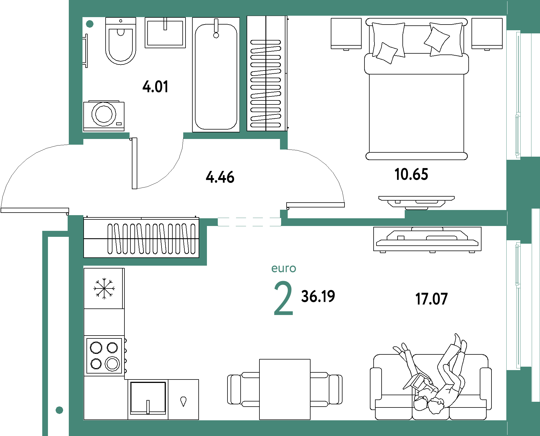 ЖК "Домашний"-2-комнатная 36.19 м²