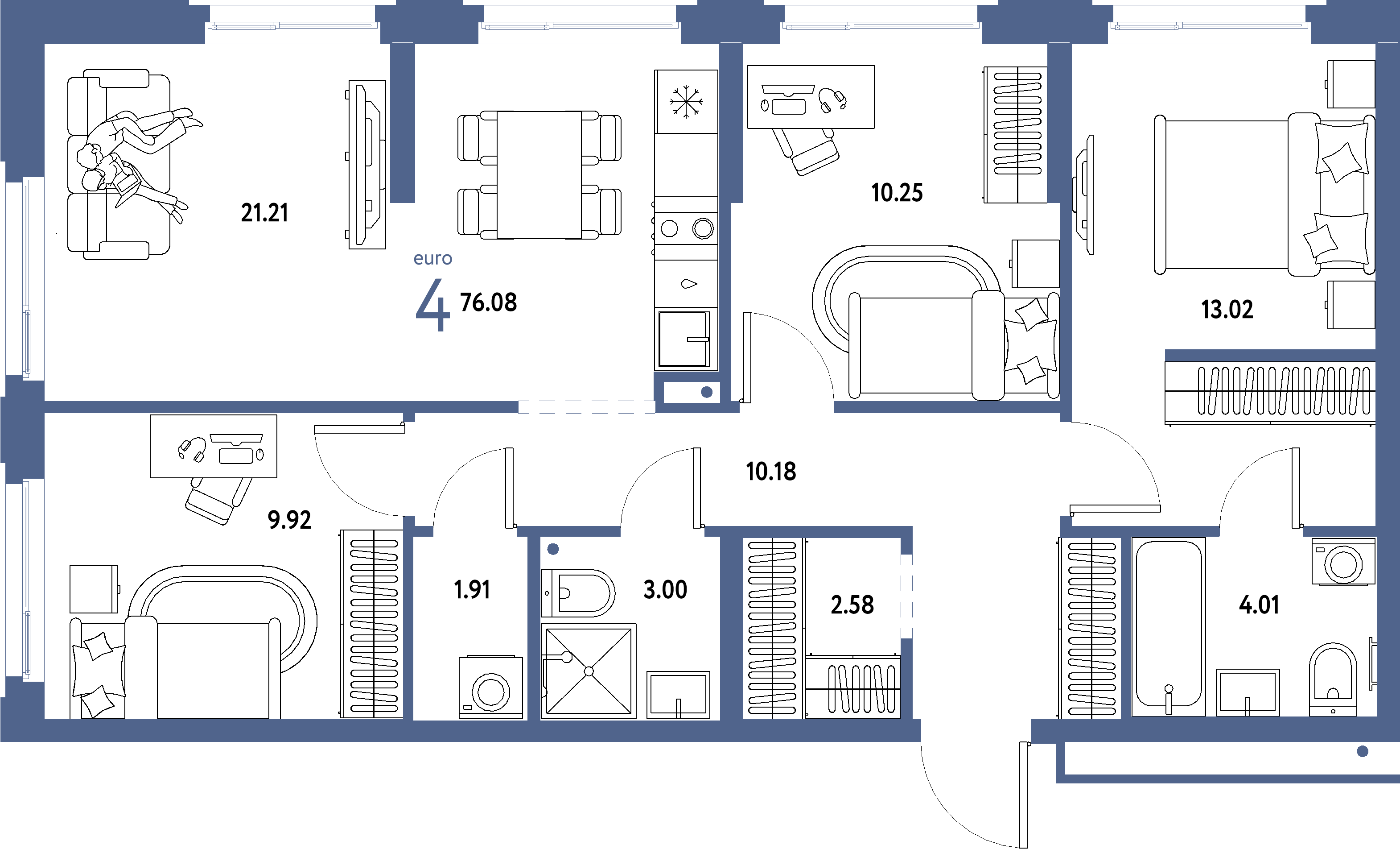 ЖК "Домашний"-4-комнатная 76.08 м²