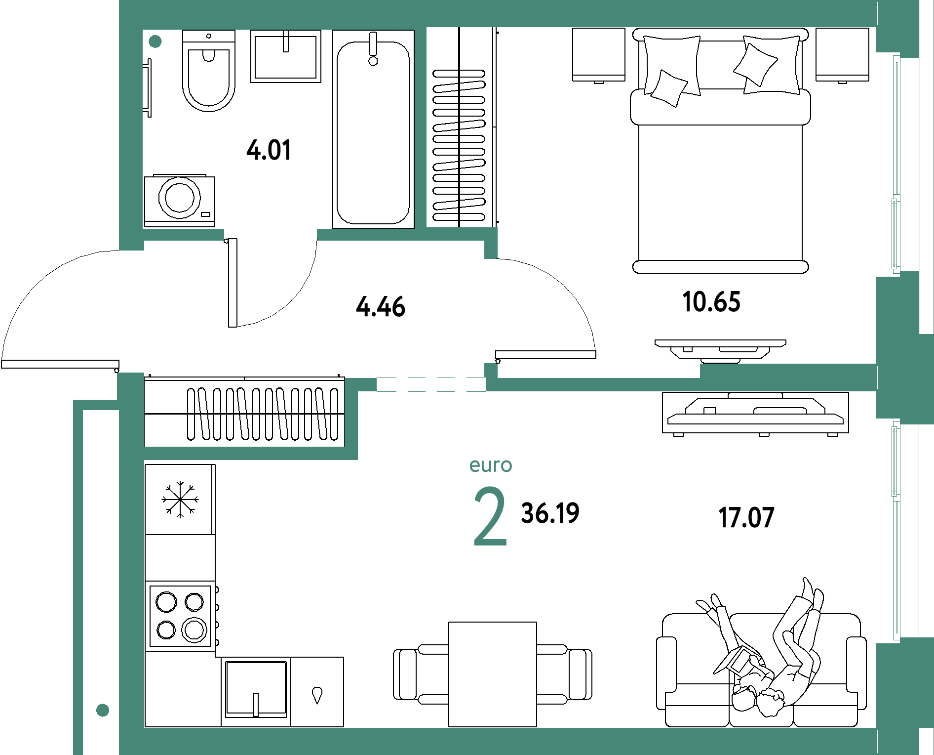 ЖК "Домашний"-2-комнатная 36.19 м²