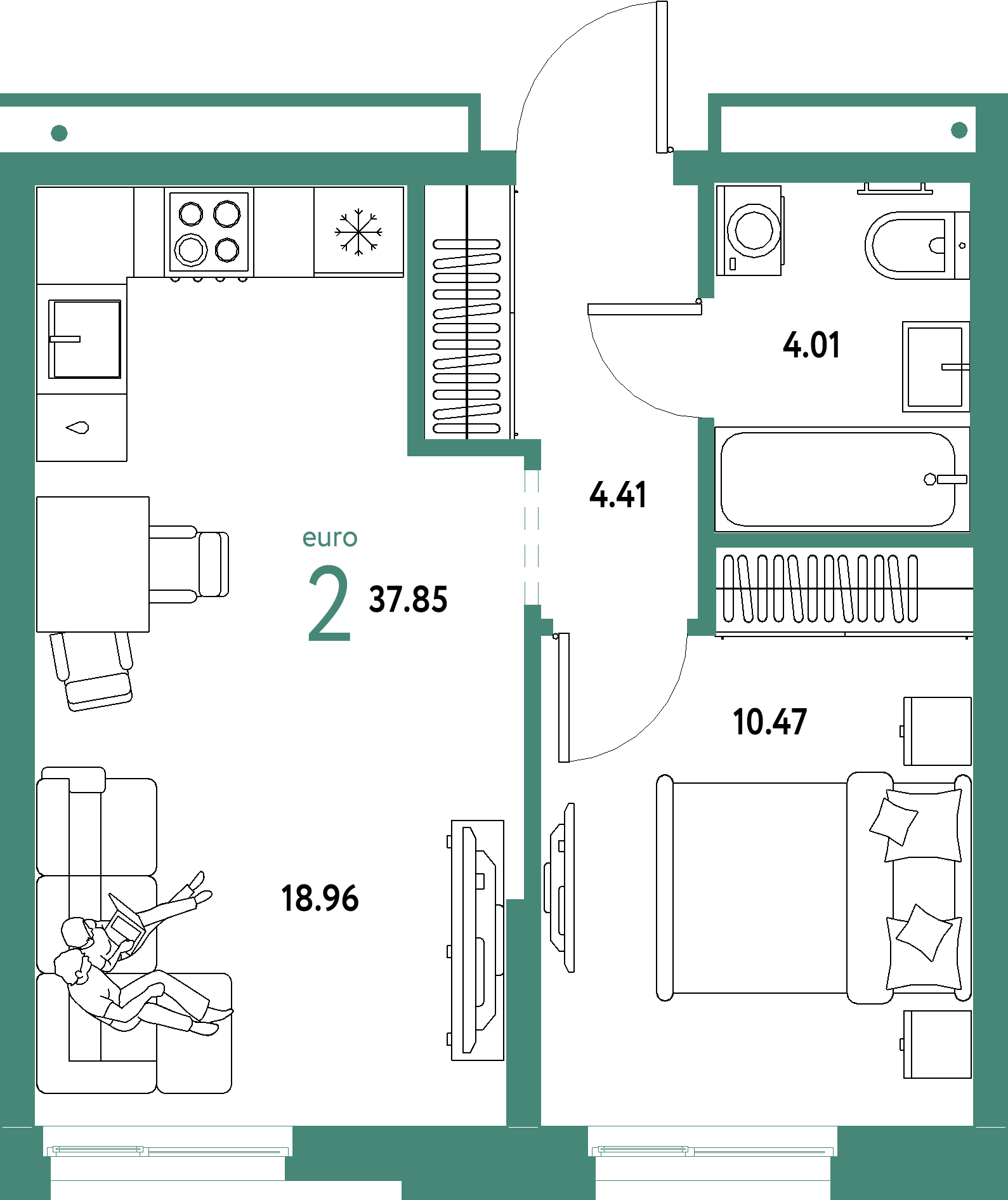 ЖК "Домашний"-2-комнатная 37.85 м²